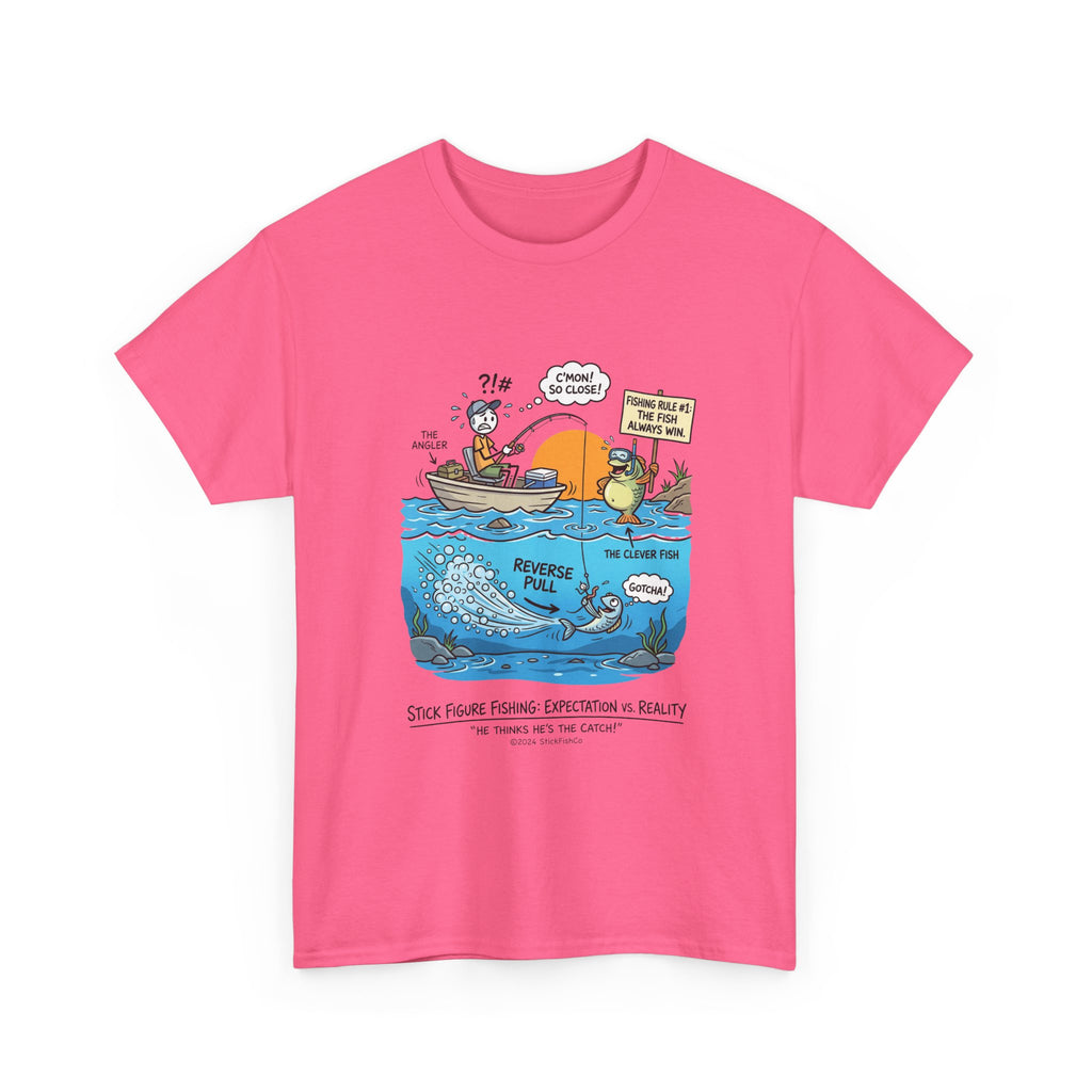 Fishing Cartoon T-Shirt — 'Reverse Take' Sunset Boating Tee