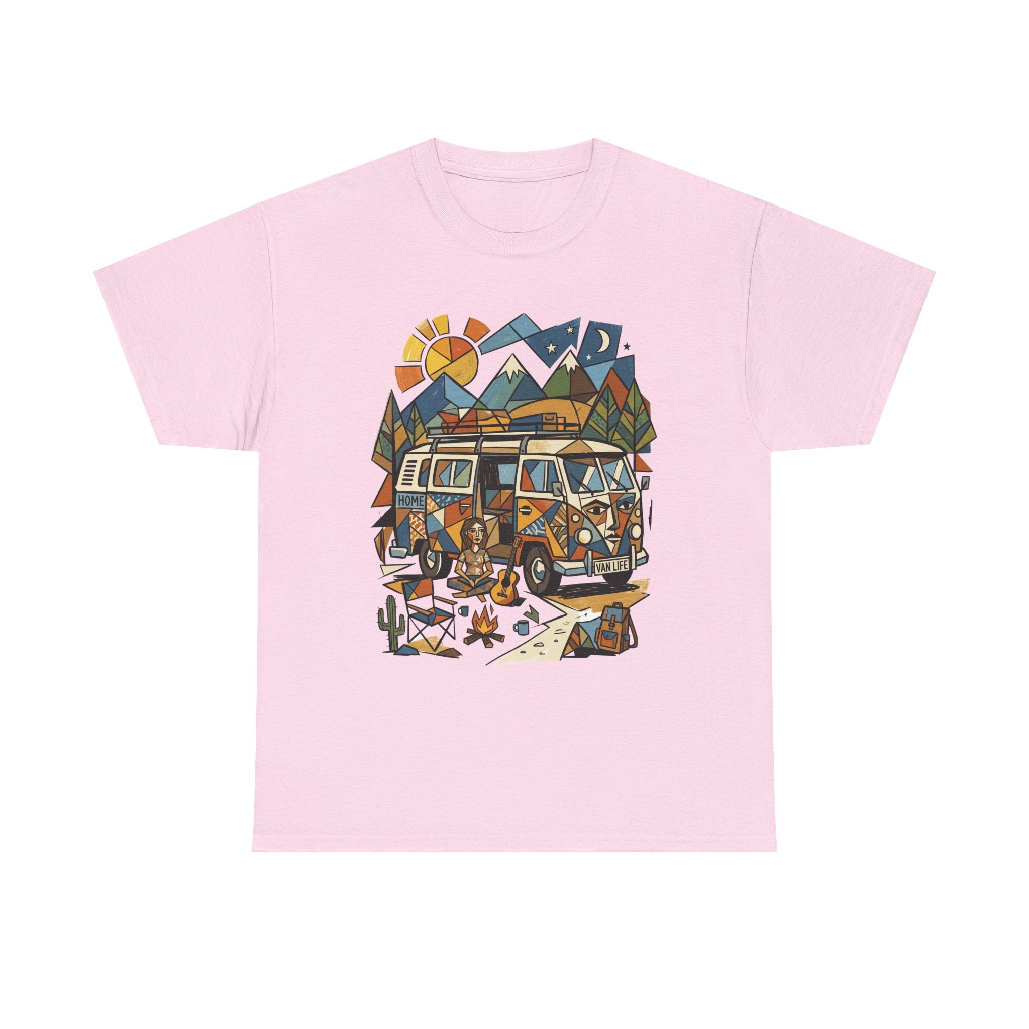 Adventure Van Camping T-Shirt — Retro Camper Van, Mountains & Campfire Graphic Tee