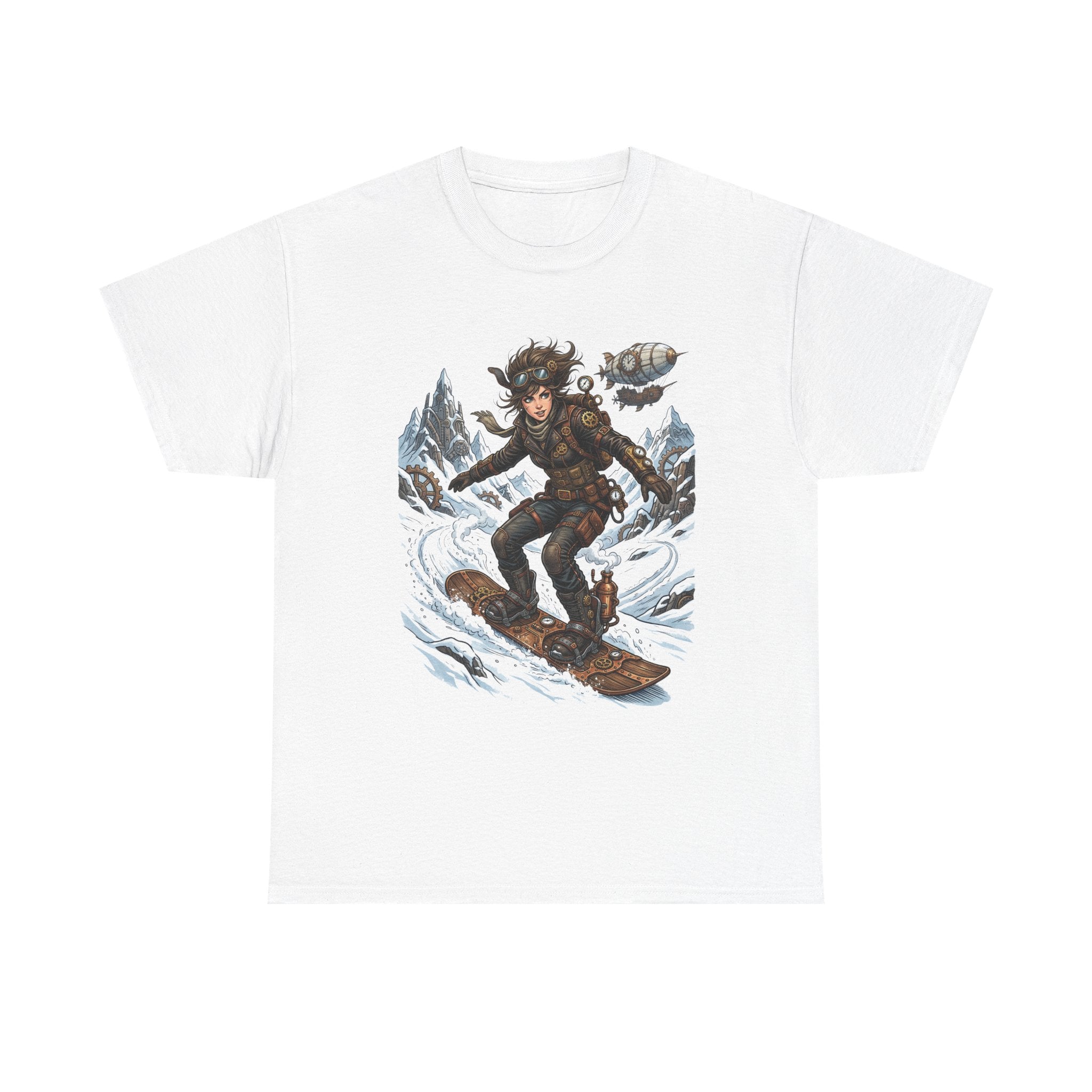 Steampunk Girl Snowboarder Graphic Tee — Winter Snowboarding Adventure Shirt