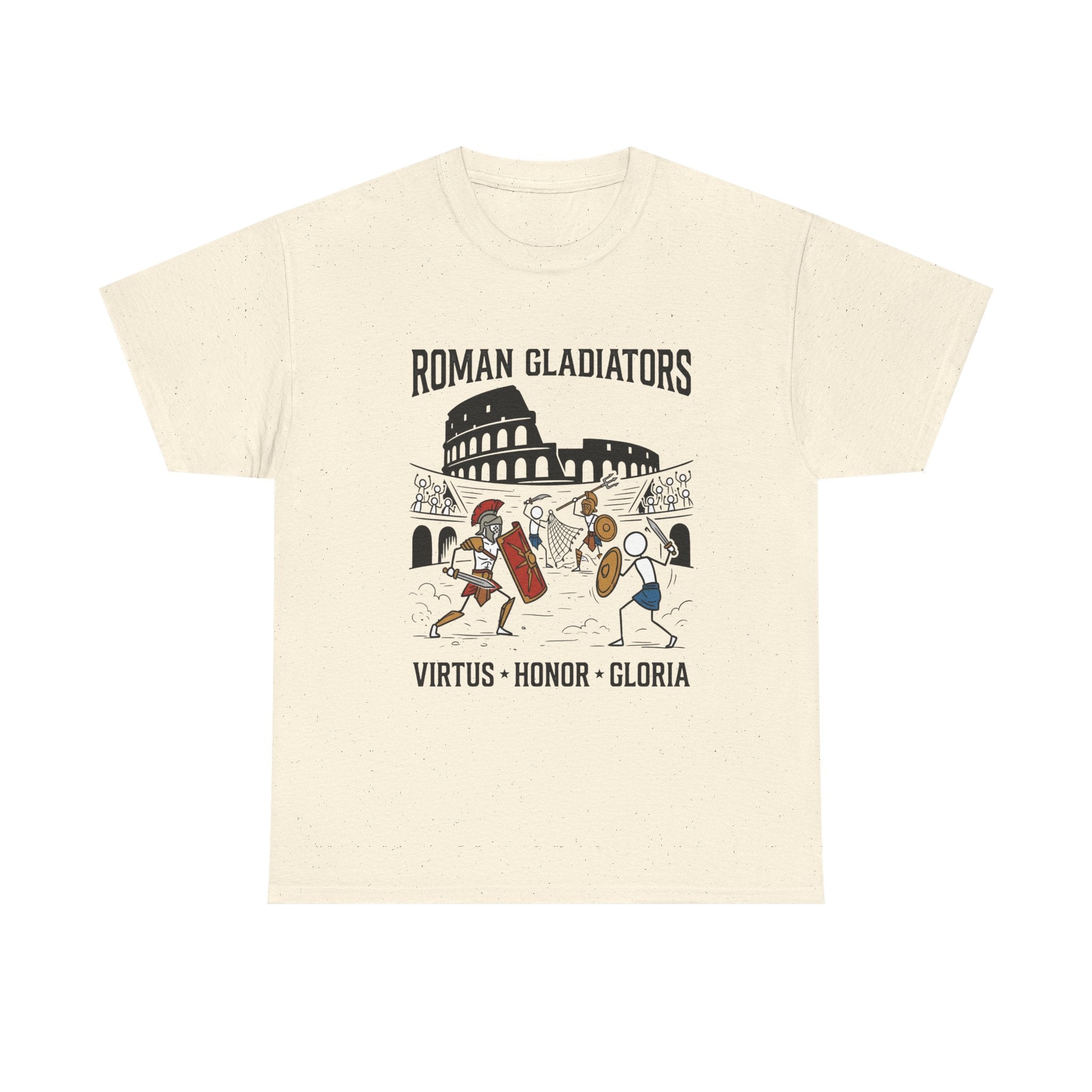 Roman Gladiators T-Shirt — Colosseum Design with "Virtus • Honor • Gloria"