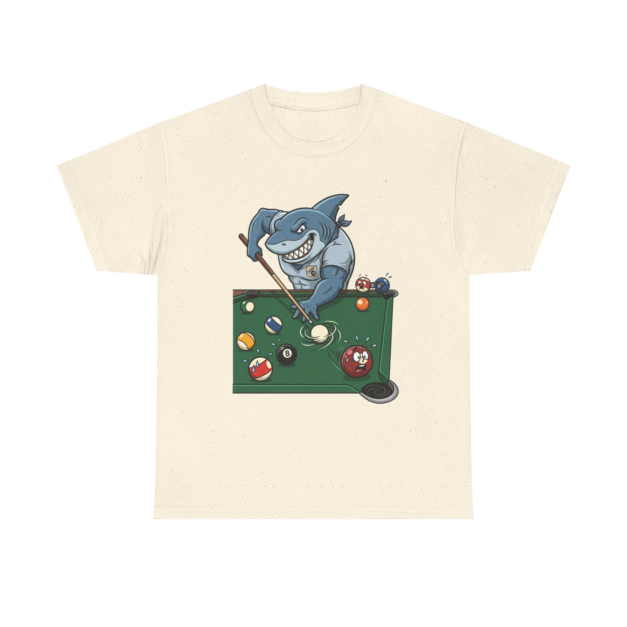 Shark Playing Pool T‑Shirt — Funny Billiards Shark Graphic Tee