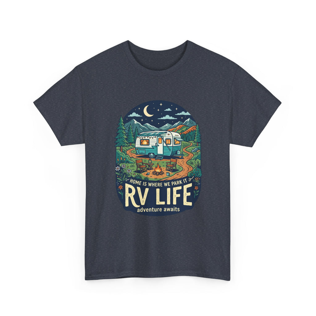 RV Life T-Shirt — Retro Camper Graphic Tee (“Home Is Where We Park It”)