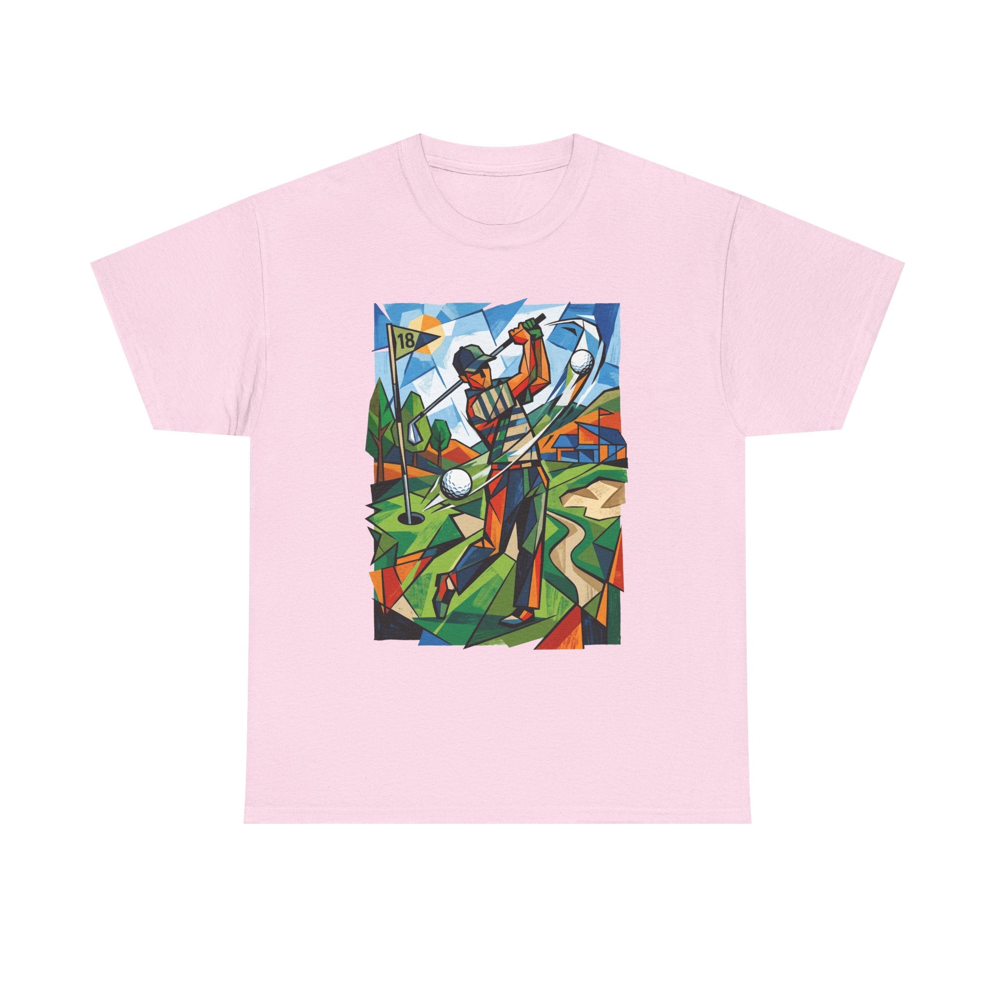 Golf Swing Art T-Shirt — Colorful Cubist Golfer Graphic Tee