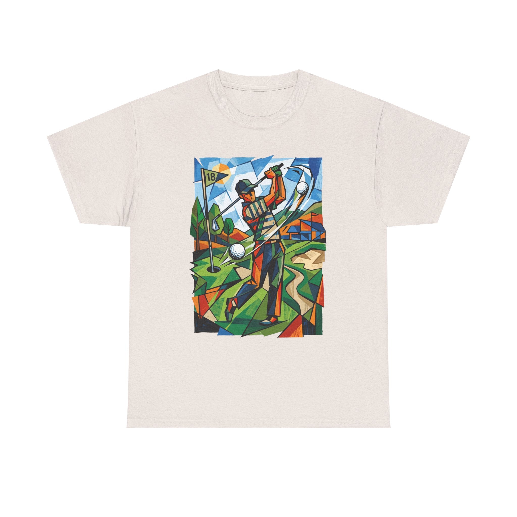 Golf Swing Art T-Shirt — Colorful Cubist Golfer Graphic Tee
