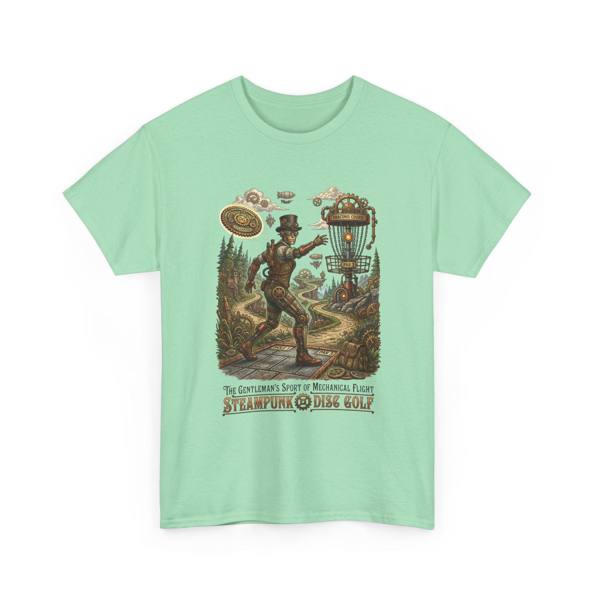Steampunk Disc Golf T‑Shirt — Vintage Aeronautic Course Graphic Tee