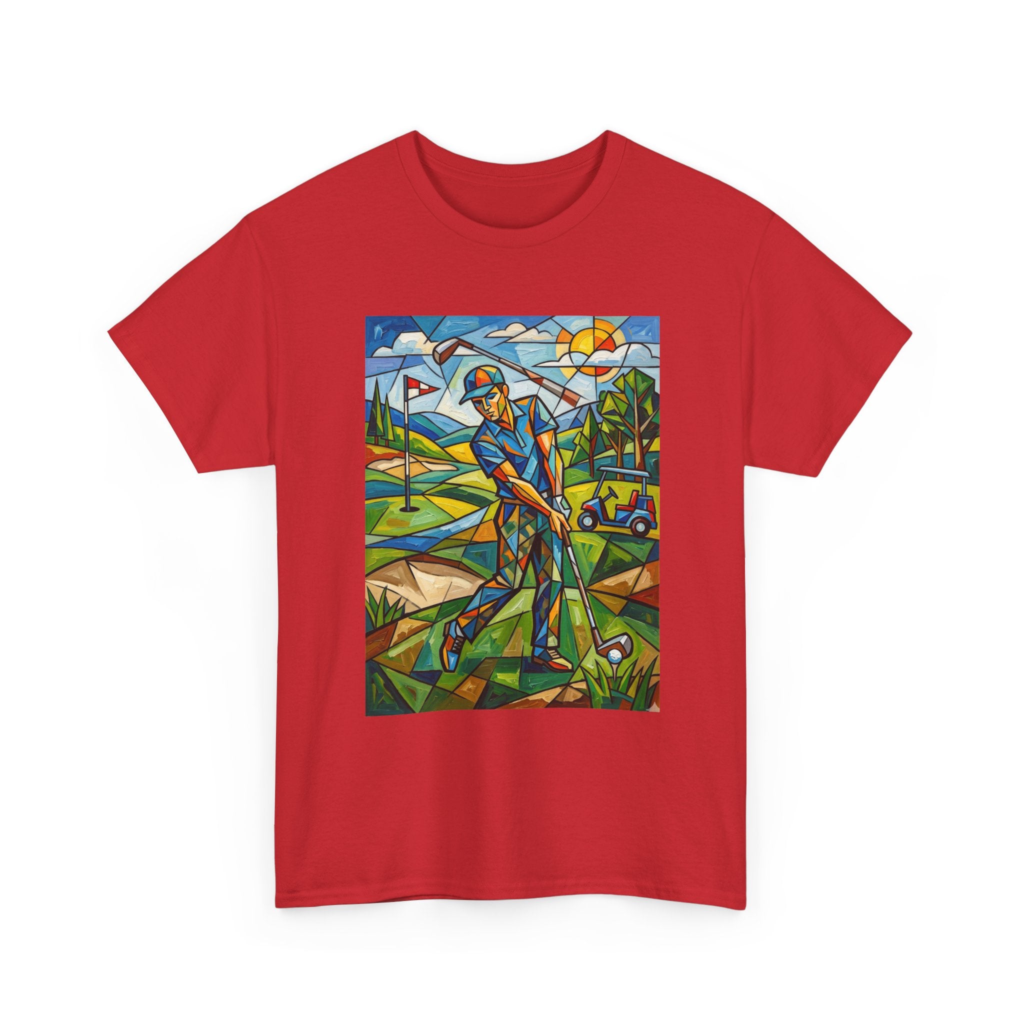 Golf Stained Glass Art Tee — Colorful Golfer Graphic T-Shirt