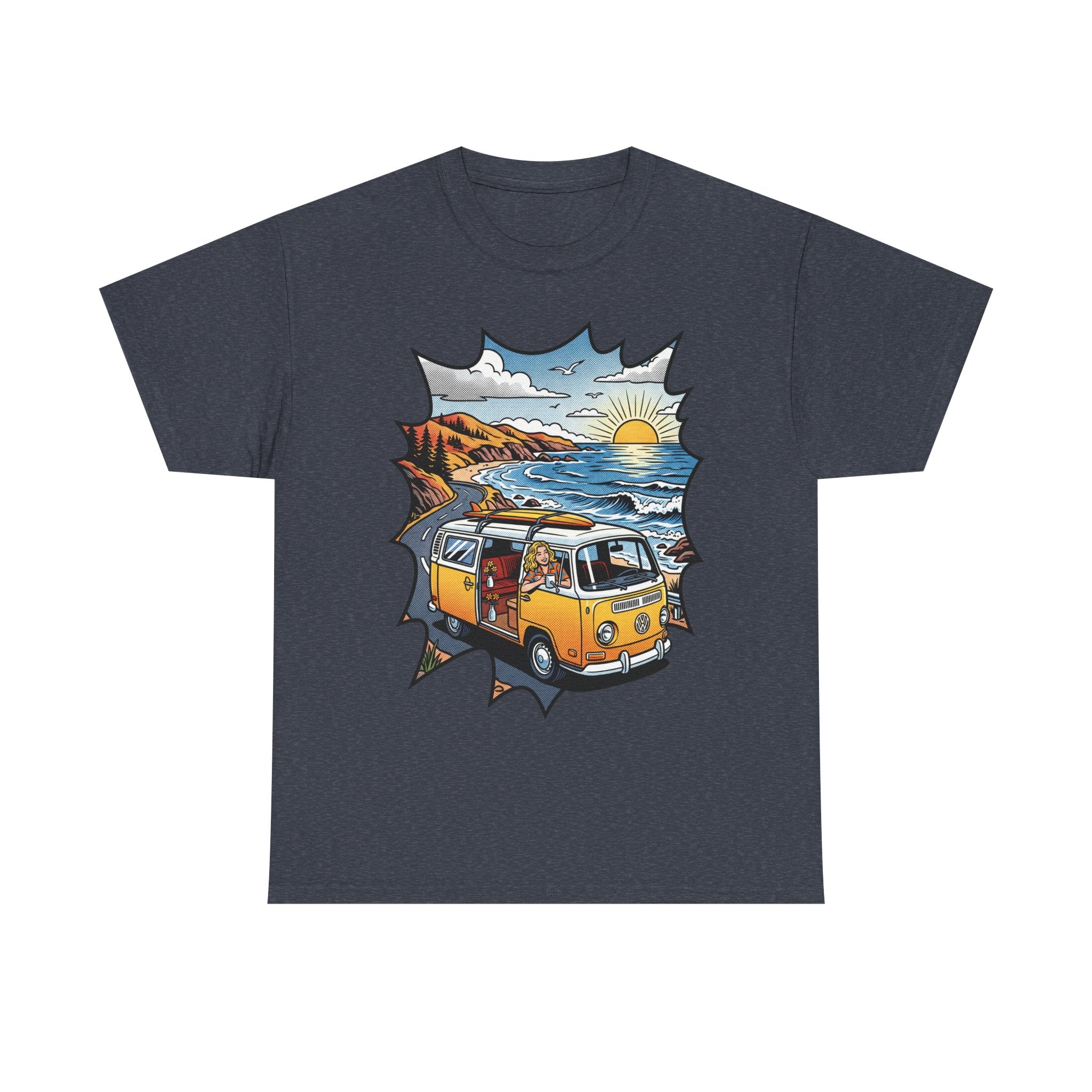 Road Trip Van T-Shirt — Vintage Camper Beach Sunset Tee