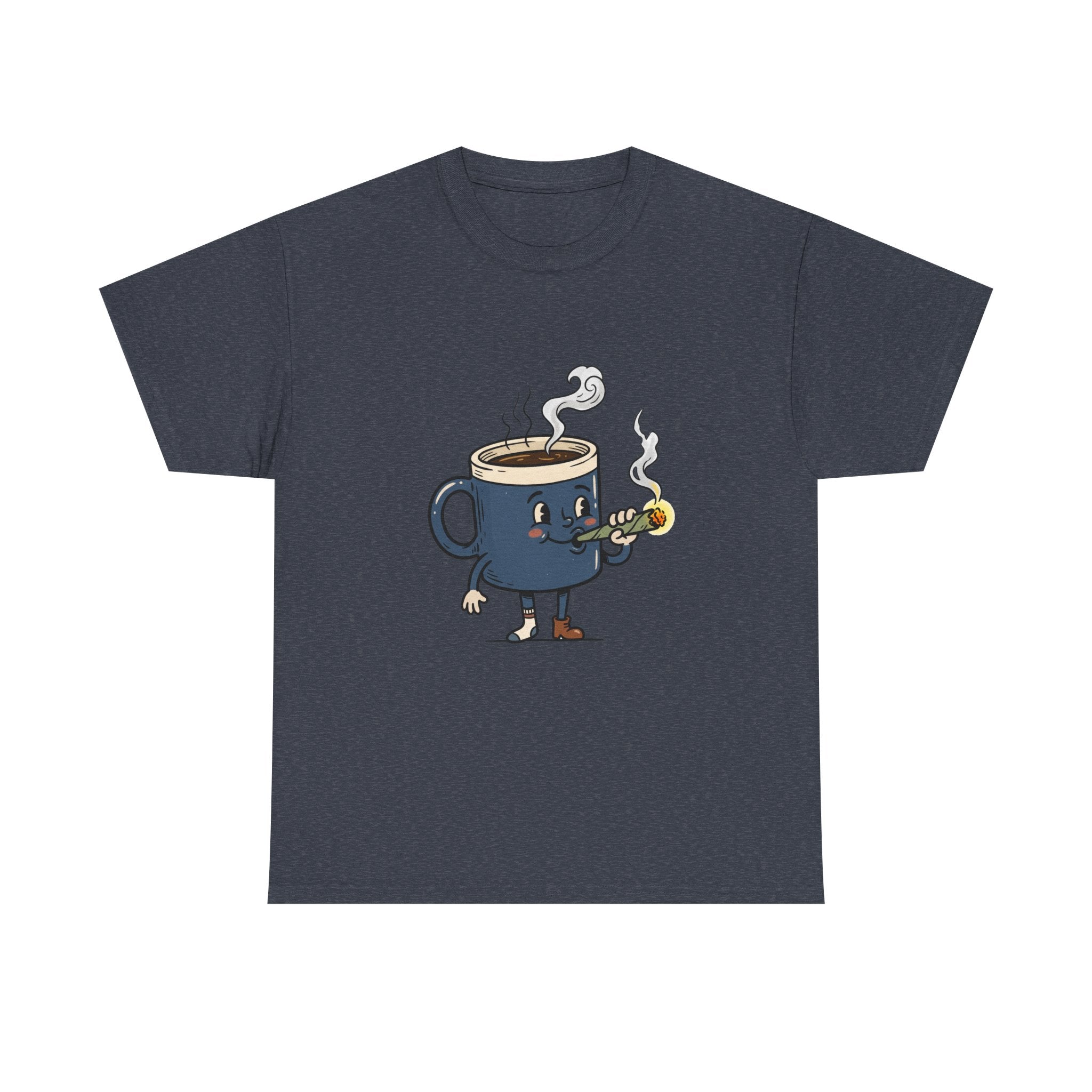 Coffee and a Joint Character Tee — Funny Smoking Joint Cartoon Shirt