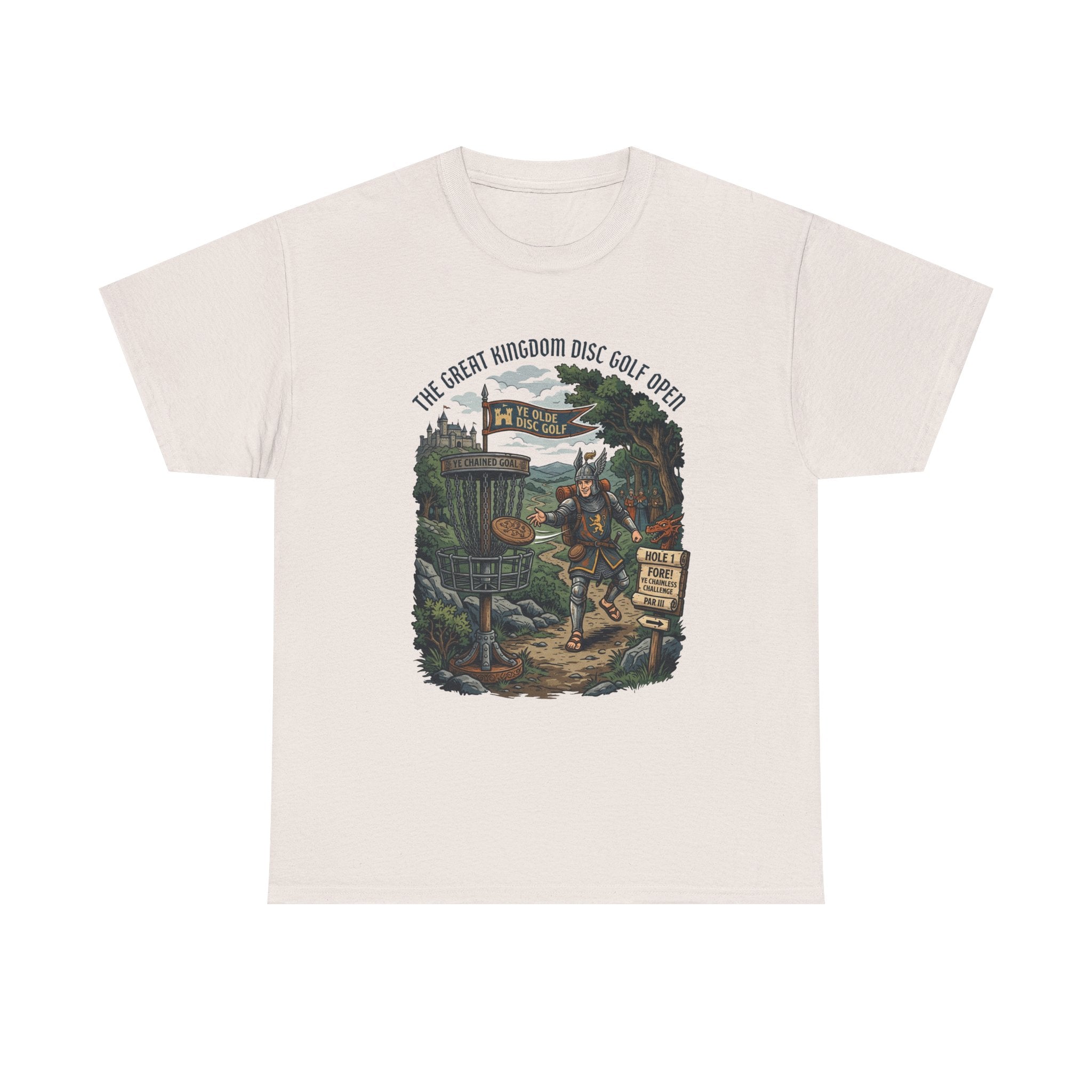 Medieval Disc Golf Adventure Tee — "The Great Kingdom Disc Golf Open" Graphic Shirt