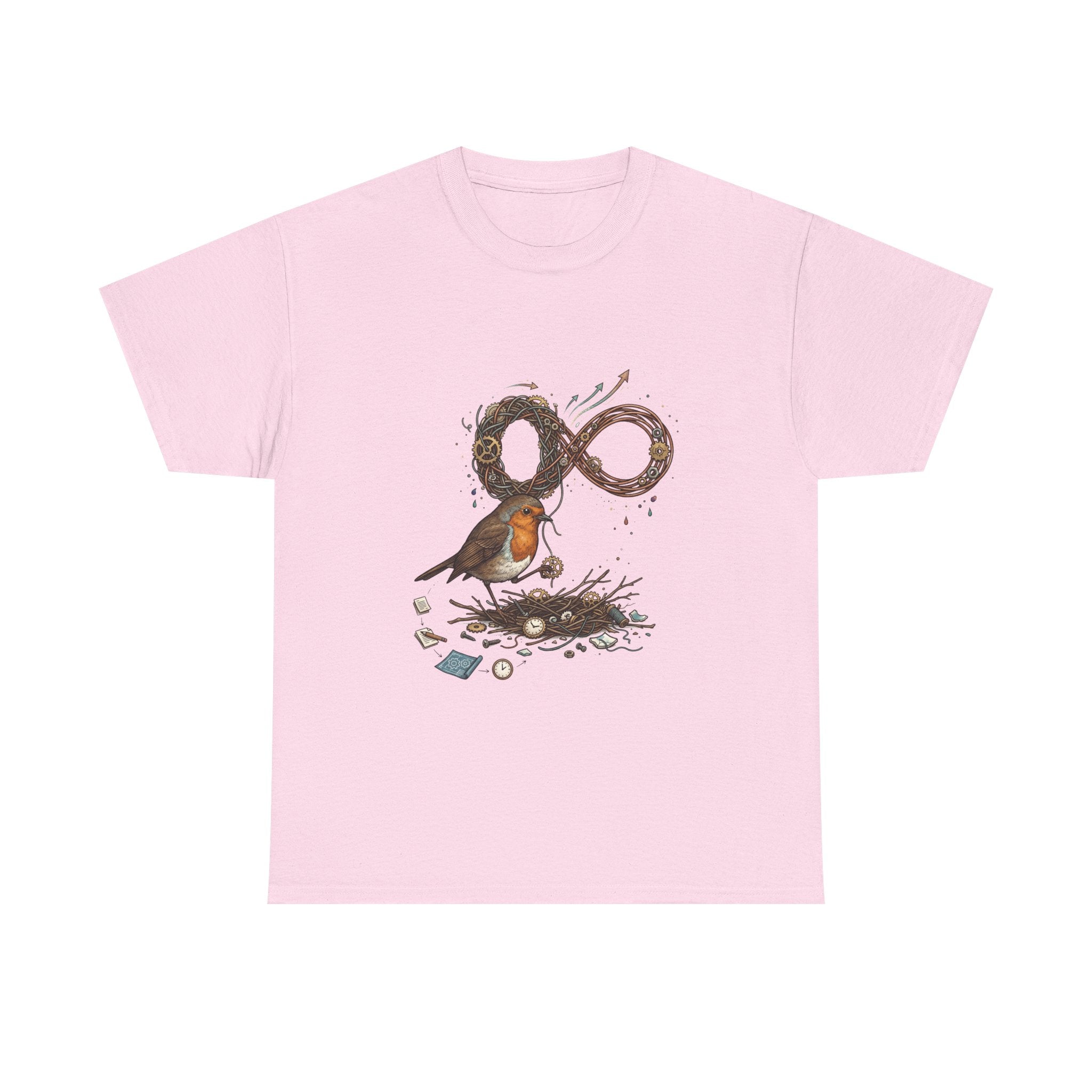 Robin & Infinity Symbol Tee — Nature-Inspired Bird Nest Graphic Shirt idk