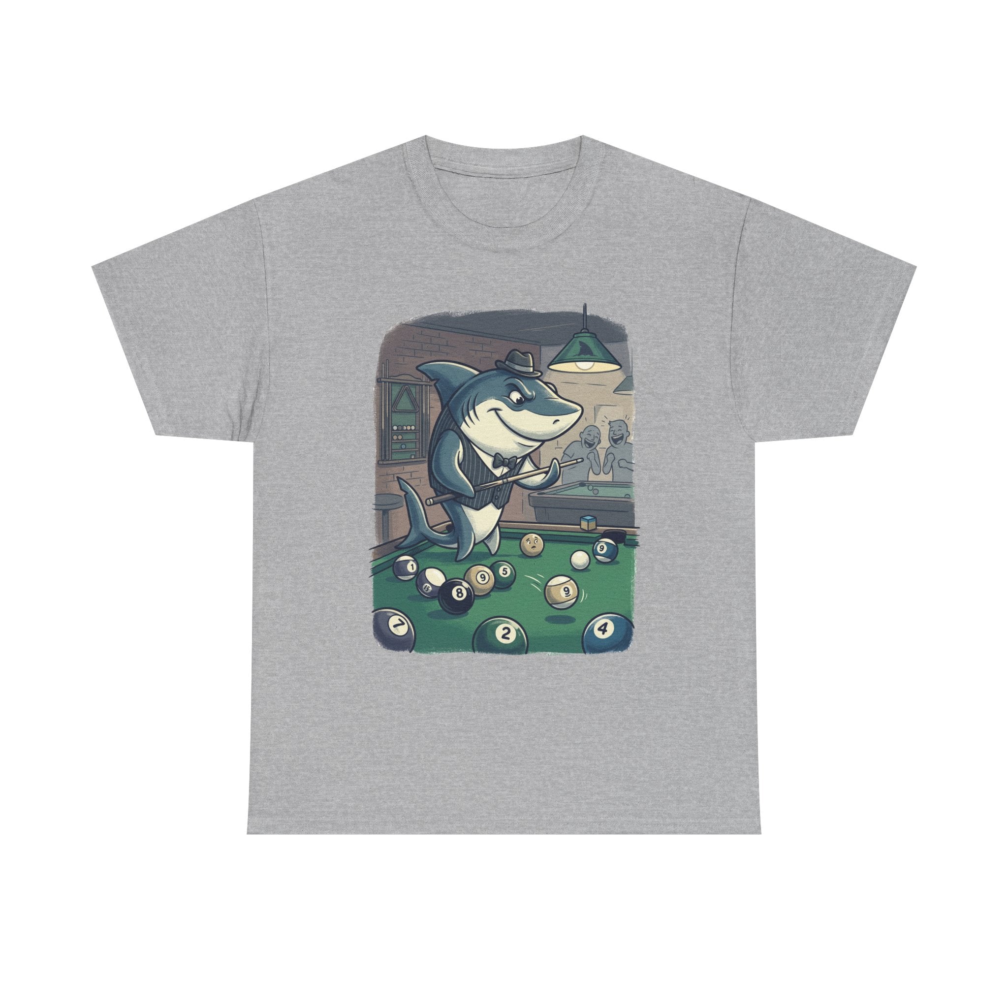 Shark Playing Pool T-Shirt – Funny Billiards Cartoon Tee