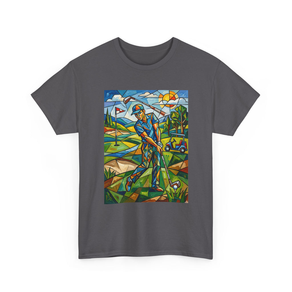 Golf Stained Glass Art Tee — Colorful Golfer Graphic T-Shirt