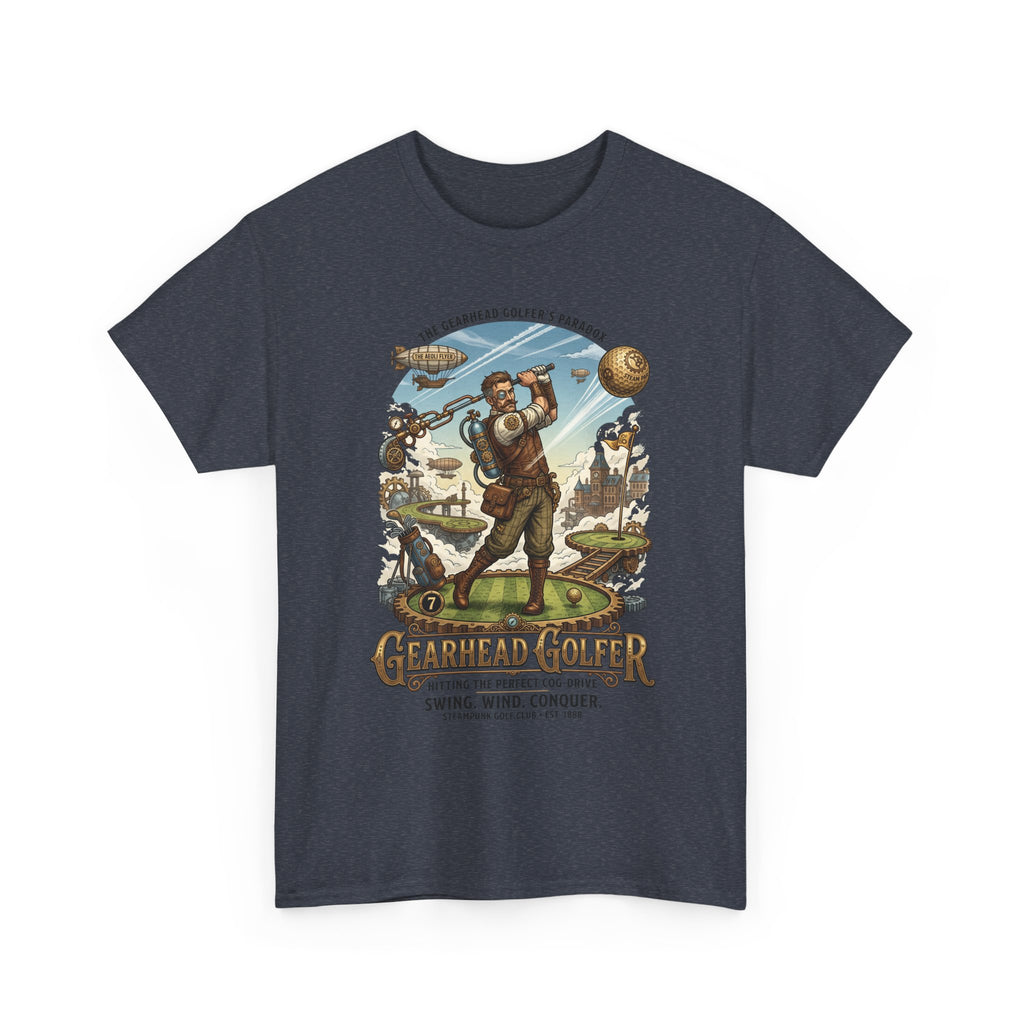 Steampunk Golf T-Shirt - 'Gearhead Golfer' Vintage Car & Golf Humor Tee