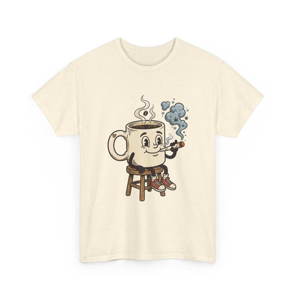 1 Coffee and a joint Character Tee — Retro Smiling Cup Smoking weed Graphic T-Shirt