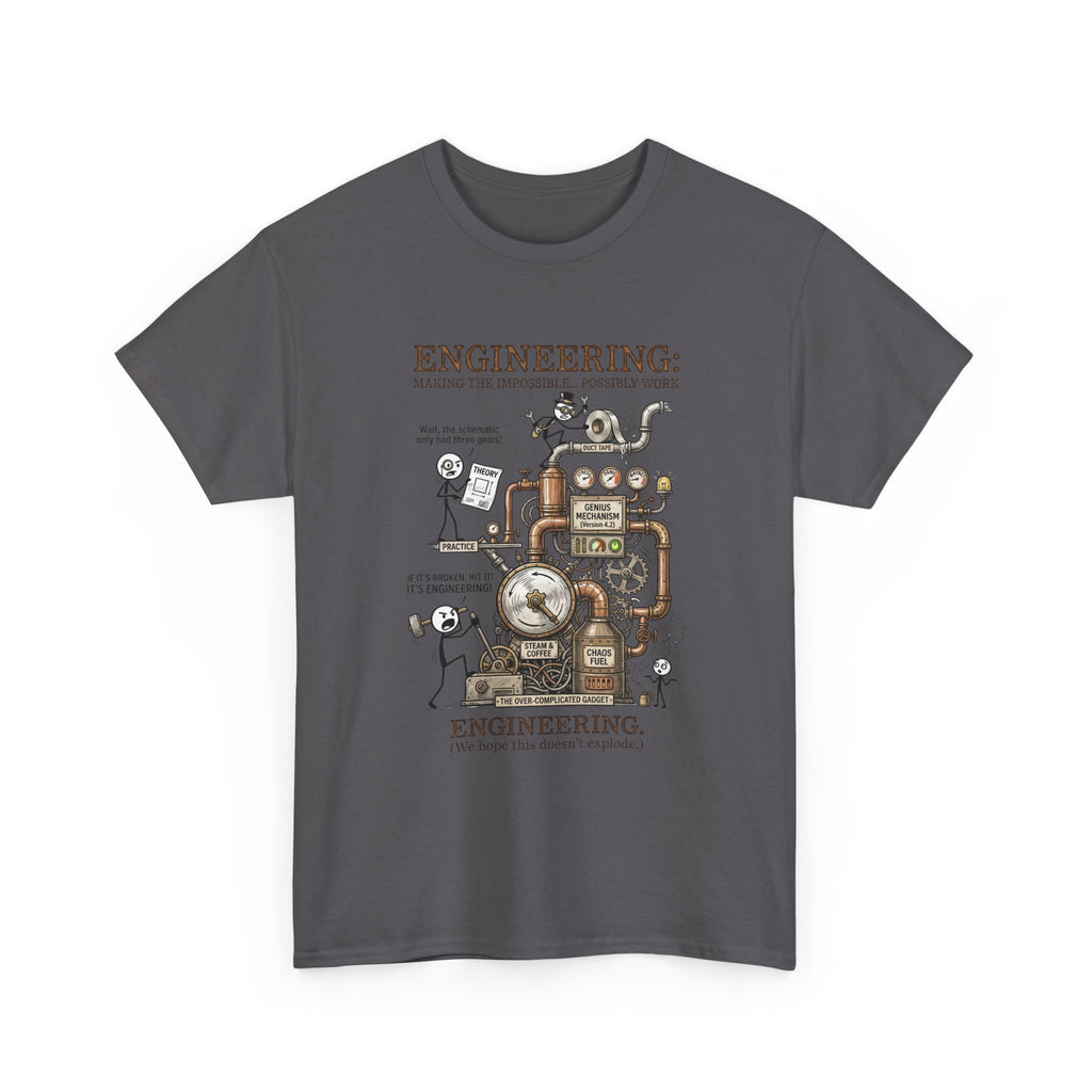 Steampunk Engineering Diagram T-Shirt — Vintage Machine Blueprint Tee for Engineers