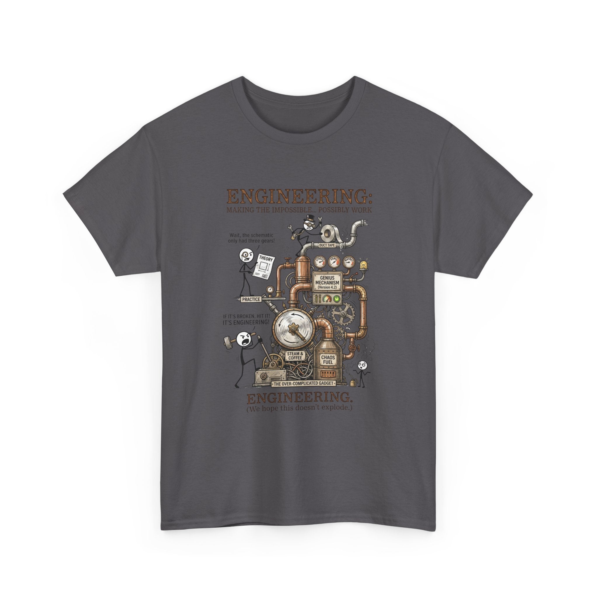 Steampunk Engineering Diagram T-Shirt — Vintage Machine Blueprint Tee for Engineers
