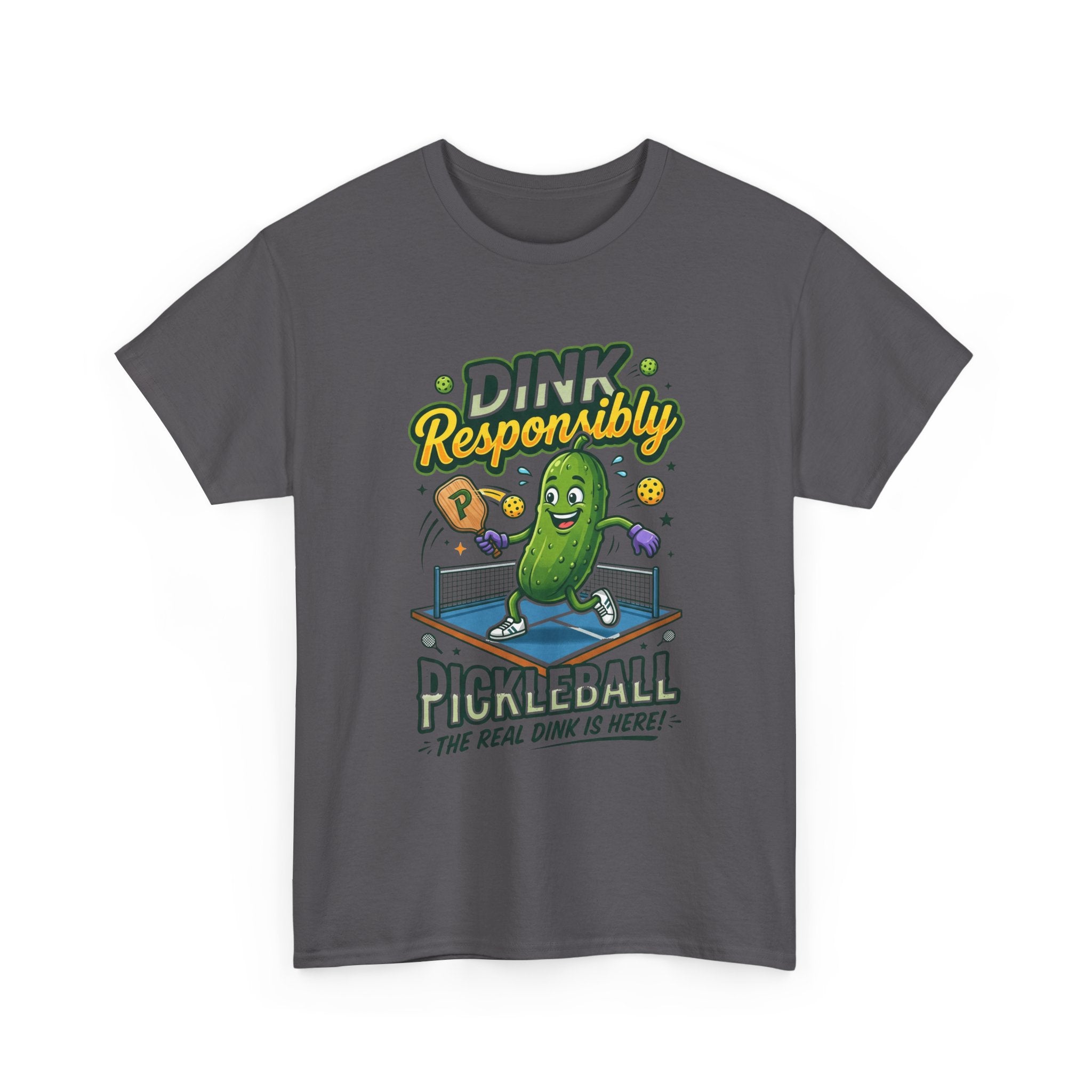 Pickleball T-Shirt — "Dink Responsibly" Funny Pickle Cartoon Tee