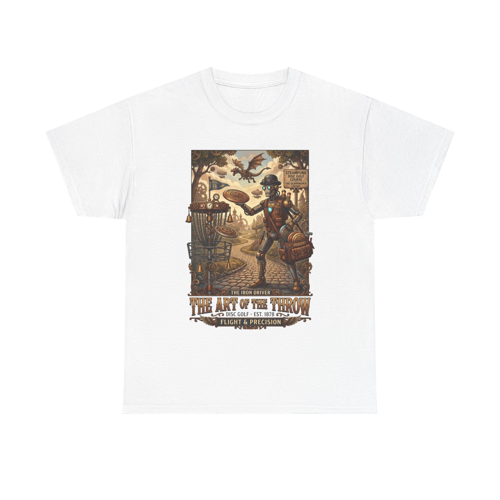 Steampunk Disc Golf T-Shirt — "The Art of the Throw" Vintage Disc Golfer Graphic Tee