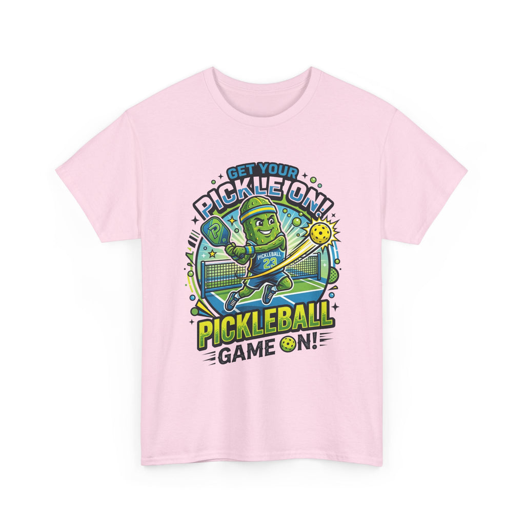 Pickleball Tee - "Get Your Pickle On!" Fun Pickle Character Game On Shirt