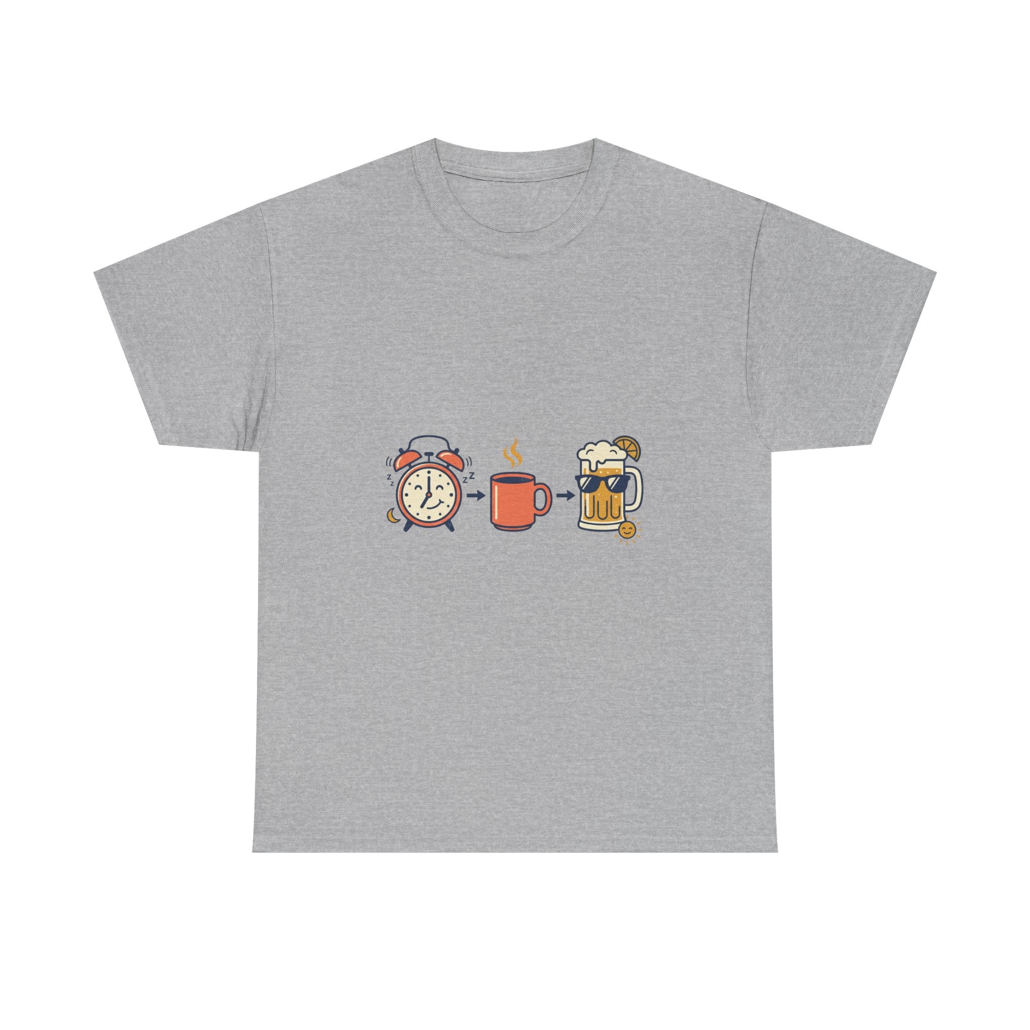 Day Drinking Tee — Alarm, Coffee & Beer Cute Icon Trio Graphic Shirt