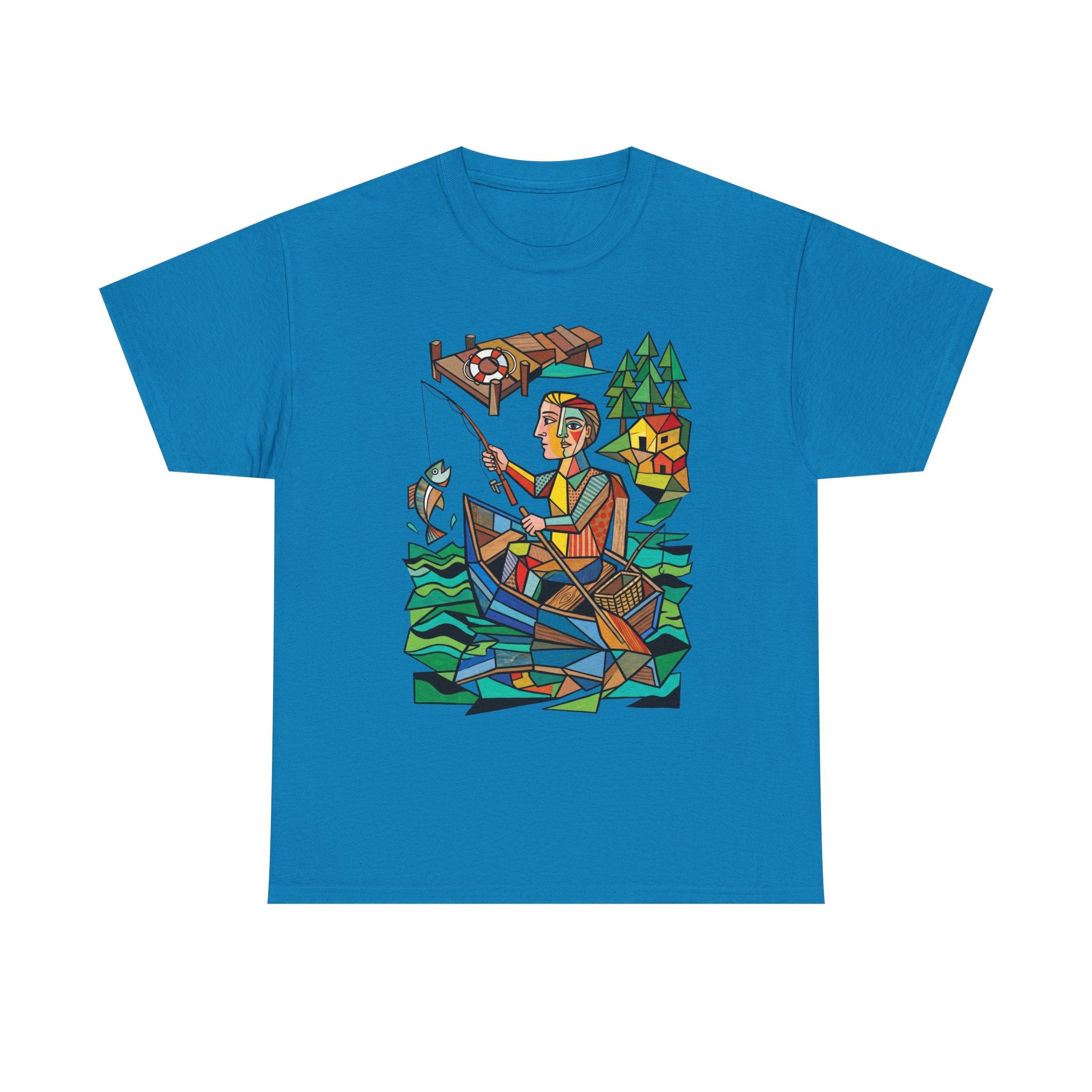 Fishing Canoe T-Shirt — Colorful Stained-Glass Angler Graphic Tee