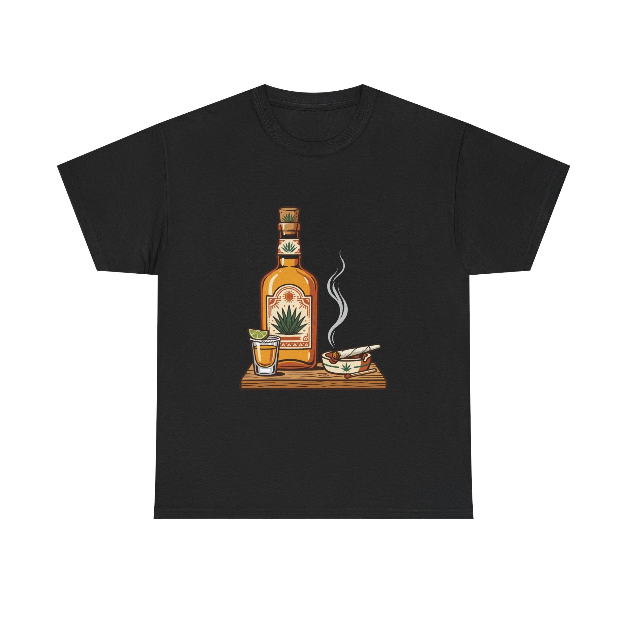 Tequila & A joint Tee — Bottle, Shot Glass & joint Graphic Shirt