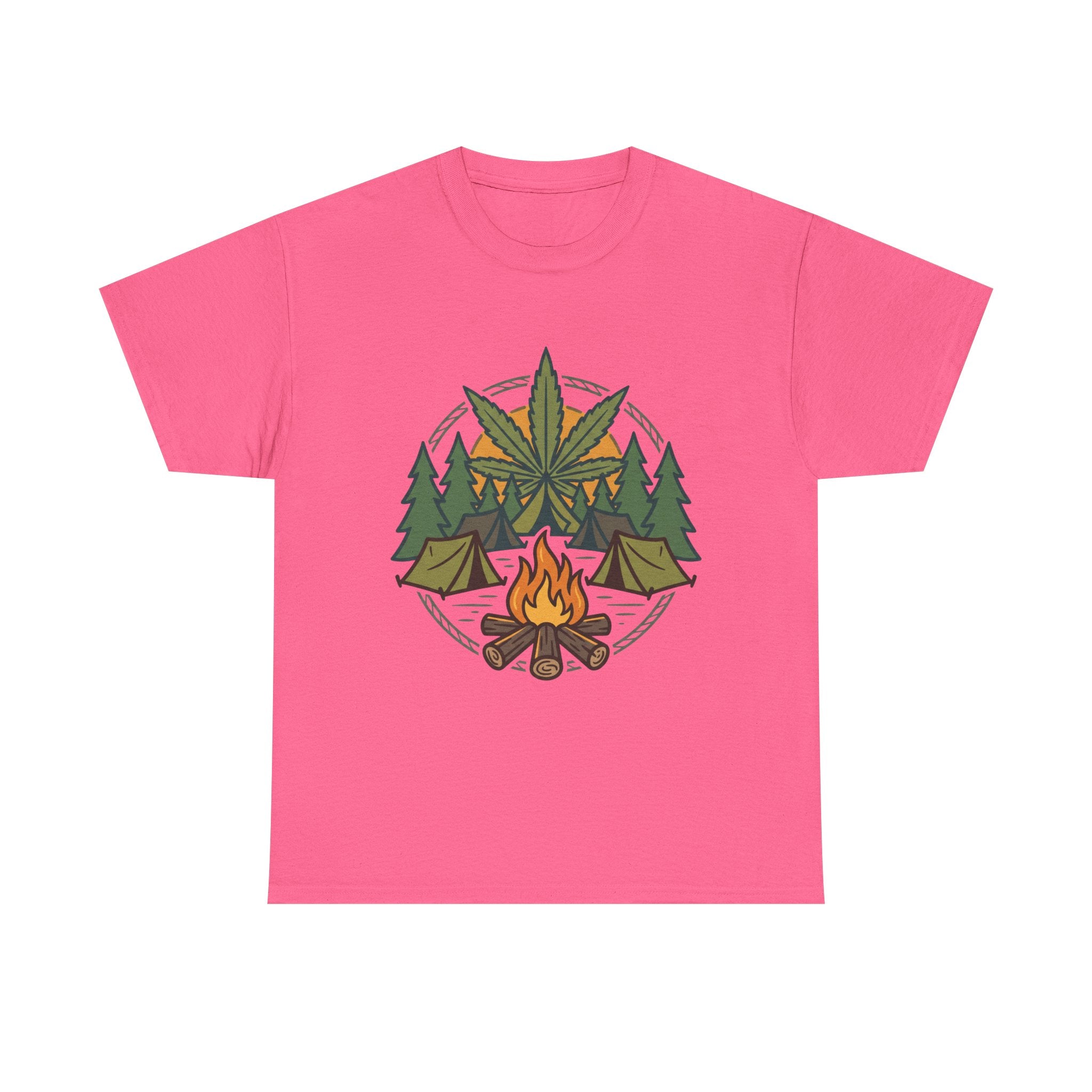 Camping Cannabis T‑Shirt – Outdoorsy Weed Leaf Campfire Graphic Tee