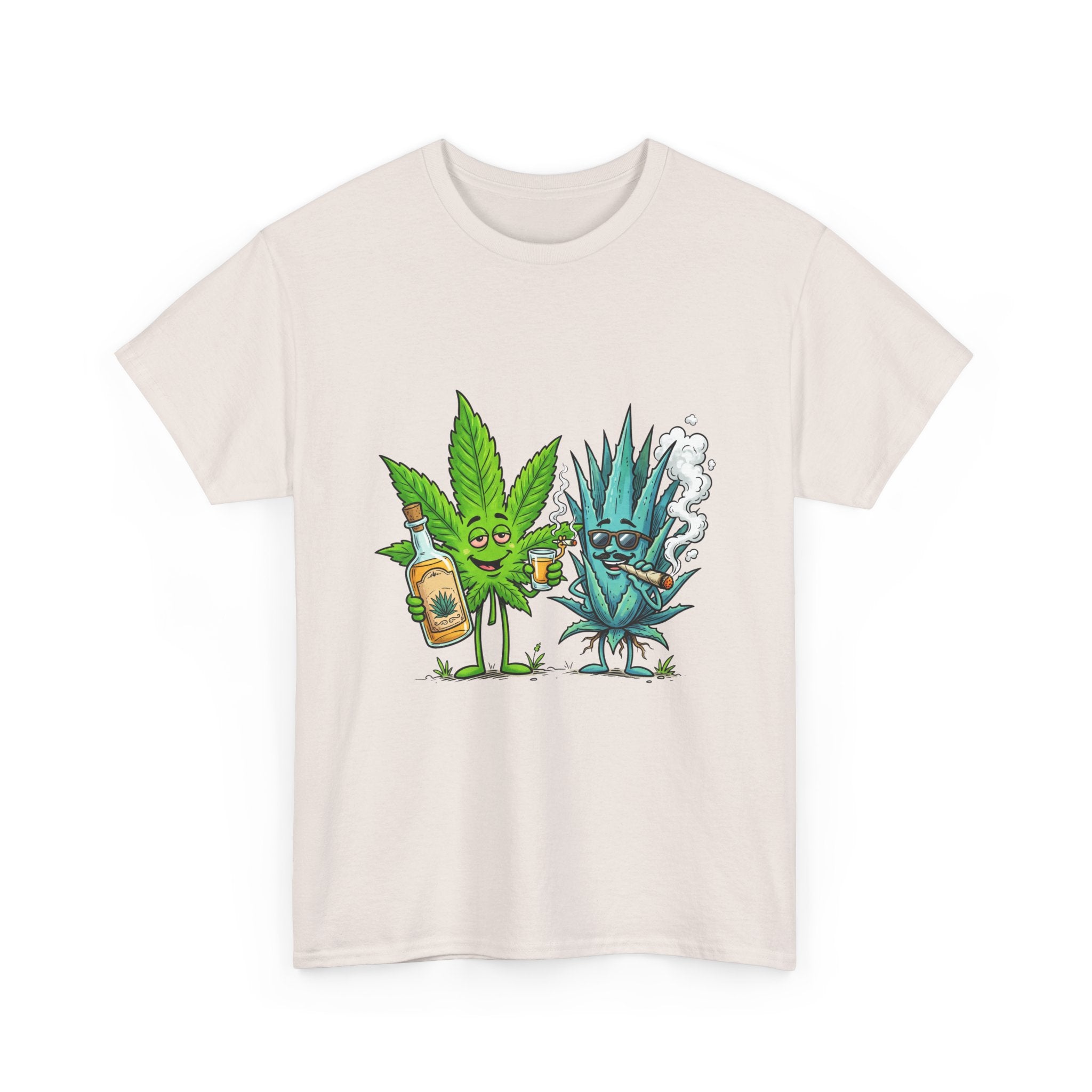 A Tequila & Cannabis Buds Friends T-Shirt — Funny Weed/Agave Leaf & Joint Graphic Tee