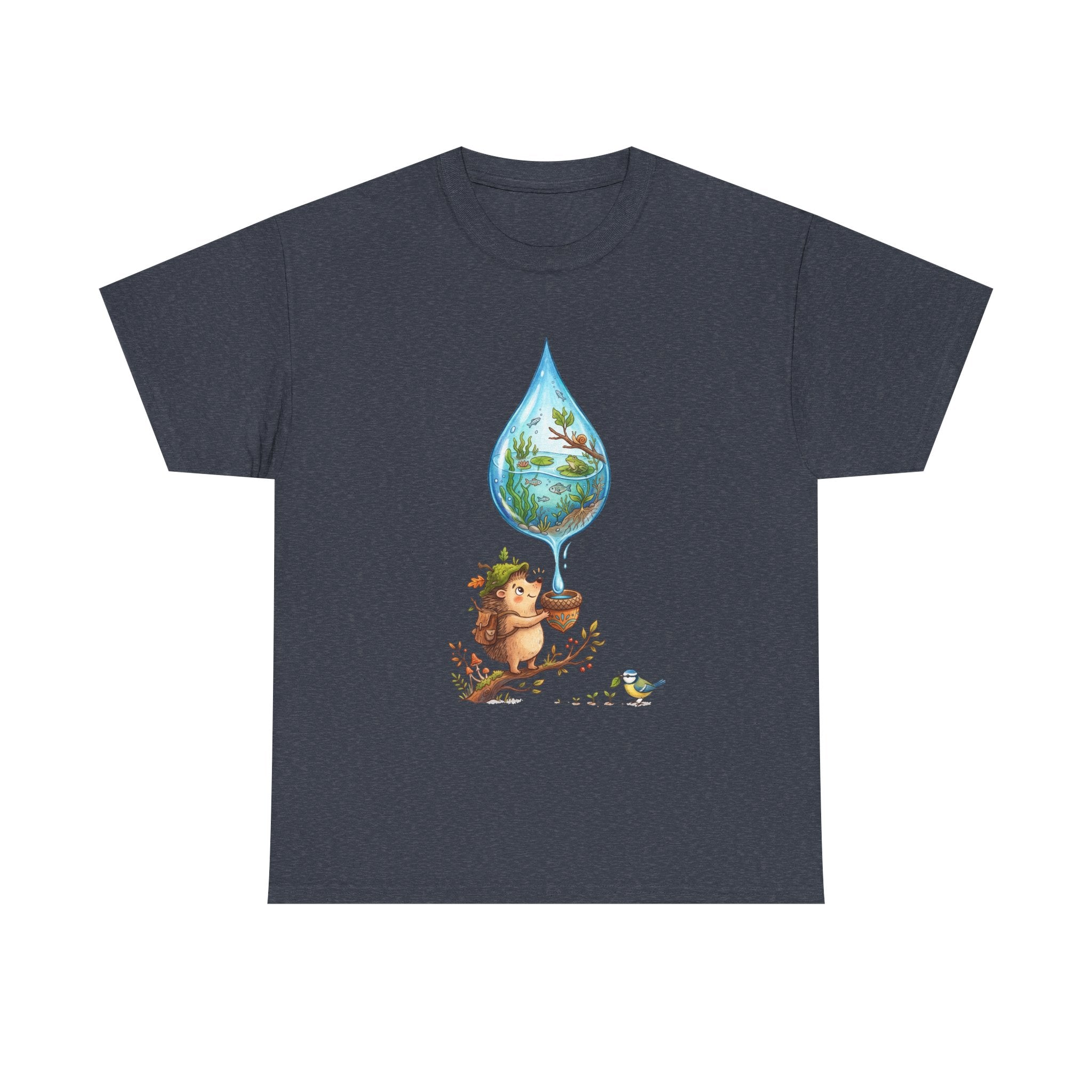 Eco Hedgehog Water Drop T‑Shirt — Wildlife Nature Illustration
