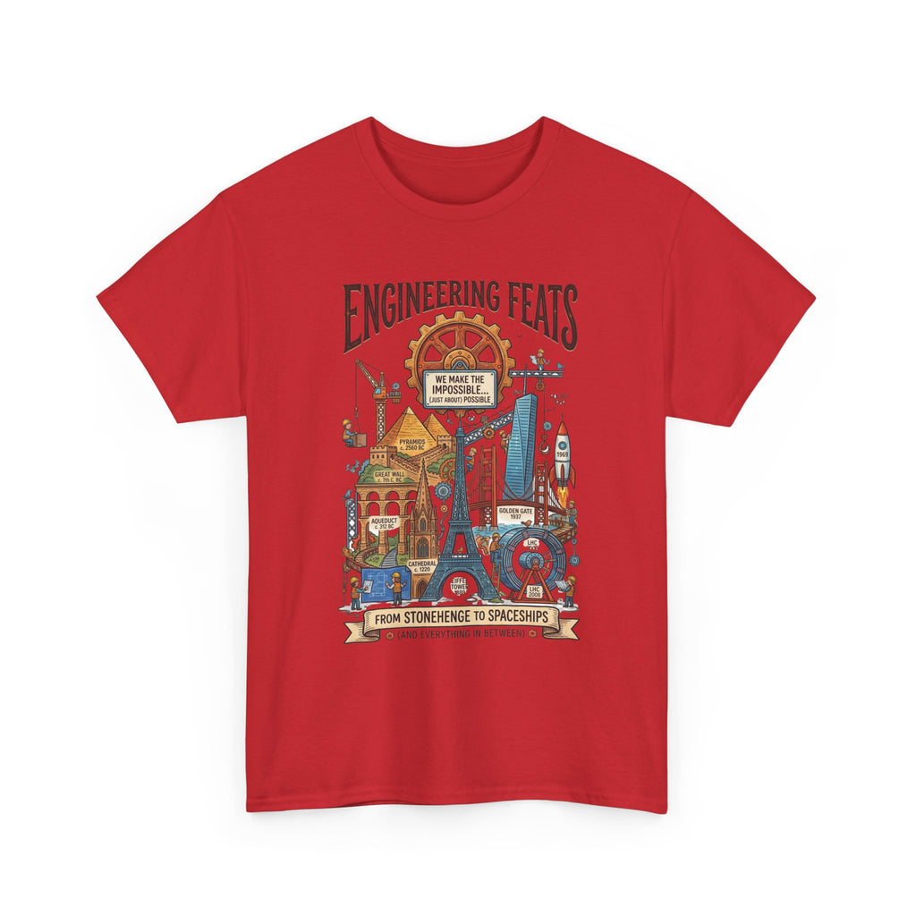Engineering Feats T‑Shirt — STEM Vintage Landmark Illustration