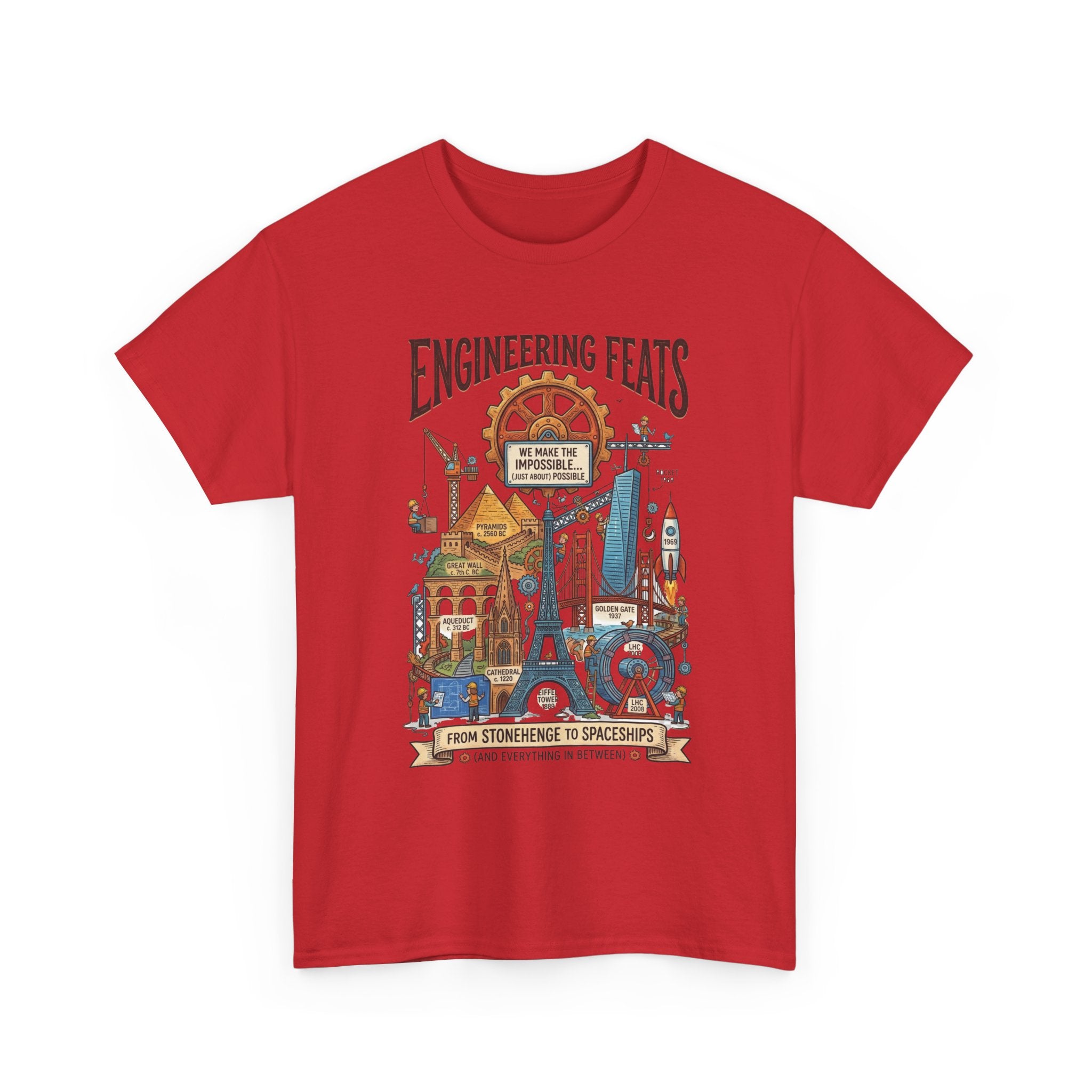 Engineering Feats T‑Shirt — STEM Vintage Landmark Illustration