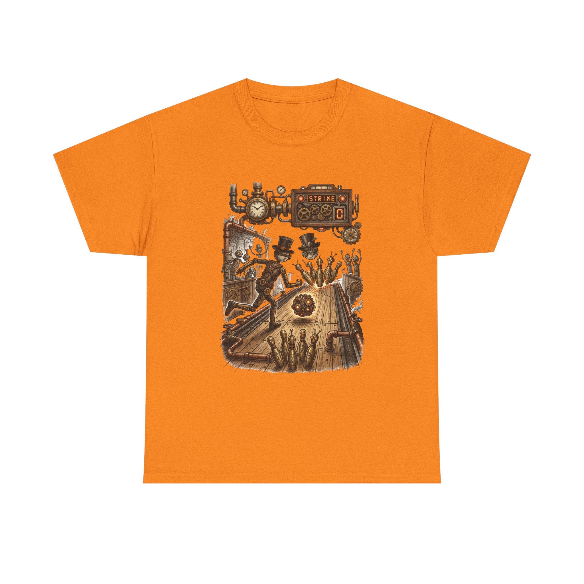 Steampunk Bowling T-Shirt — Vintage Train & Gears Graphic Tee