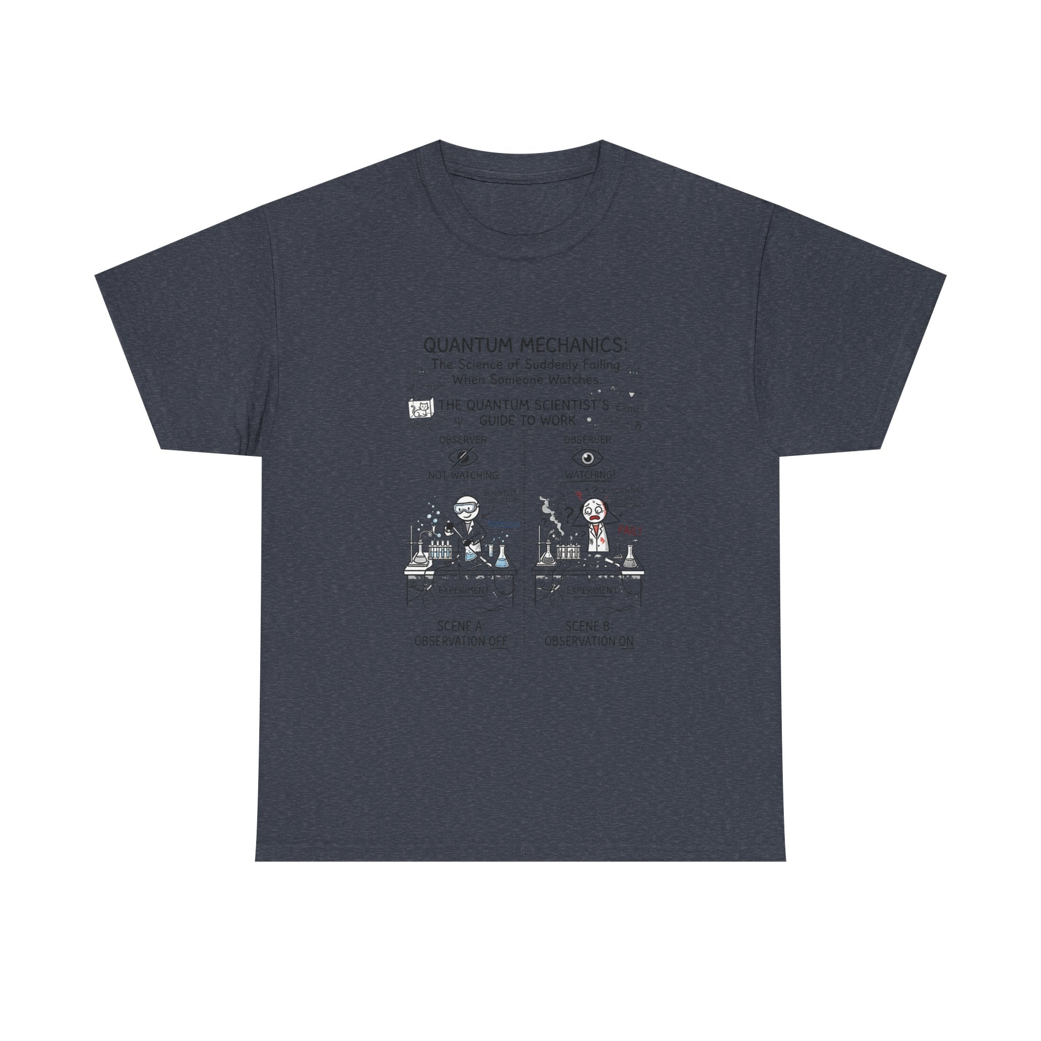 Quantum Mechanics Cartoon T‑Shirt — Funny Science Diagram Tee