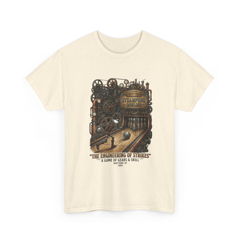 Steampunk Bowling T-Shirt — "The Engineering of Strikes" Vintage Gears Design