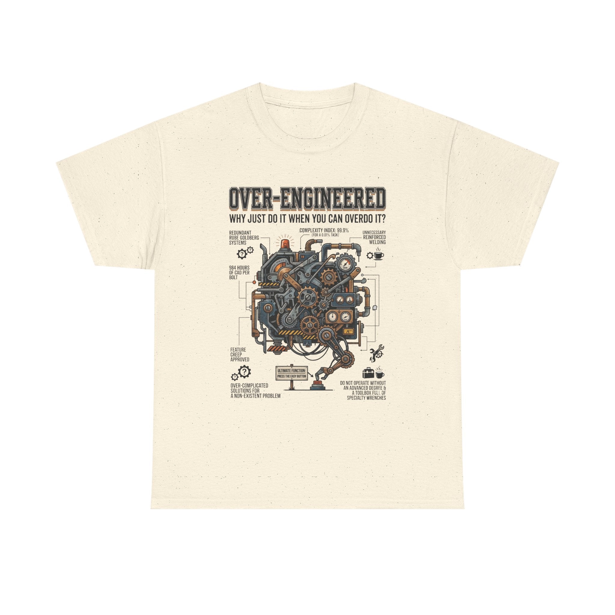 Over-Engineered Tee – Funny Engineer T-Shirt with Mechanical Brain Diagram