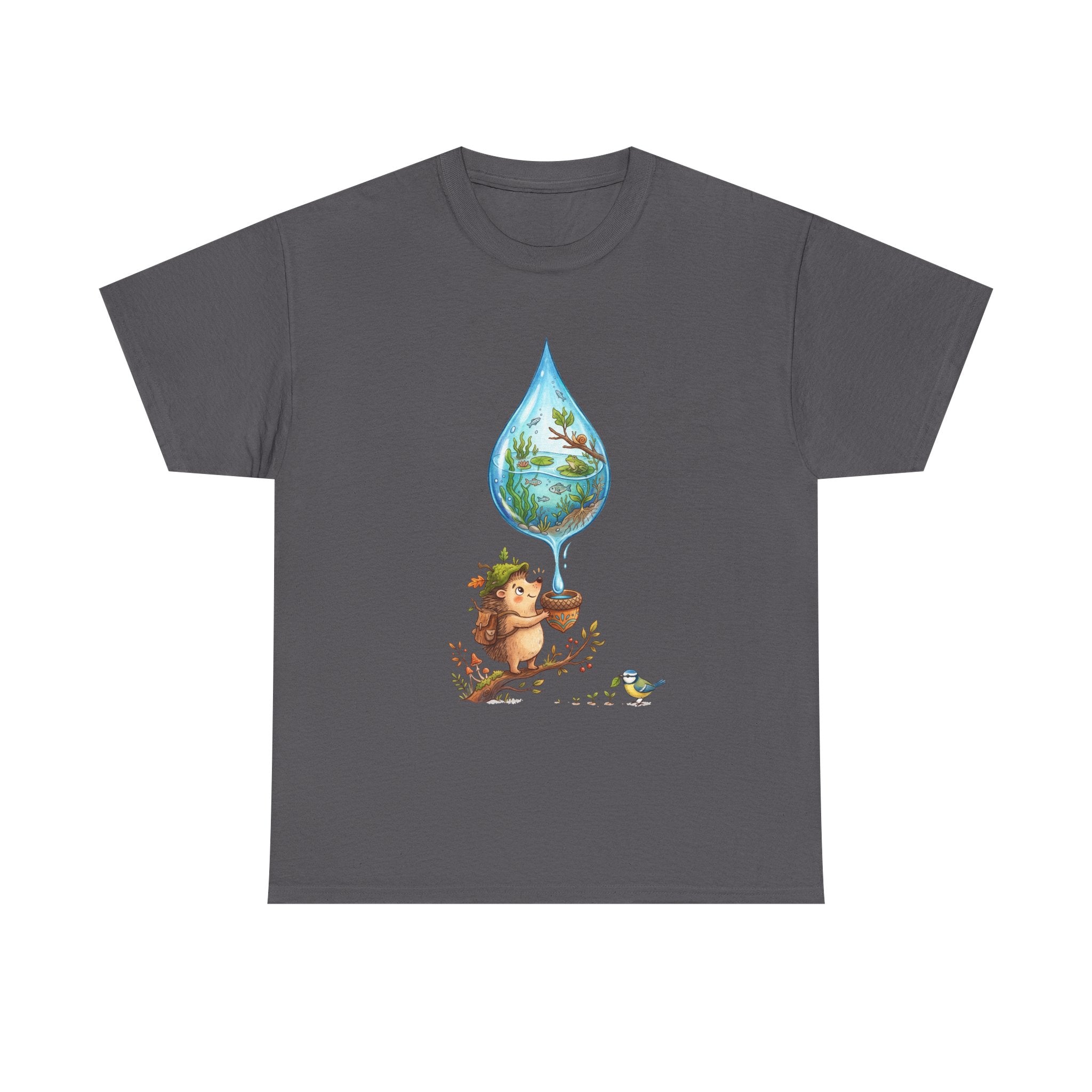 Eco Hedgehog Water Drop T‑Shirt — Wildlife Nature Illustration