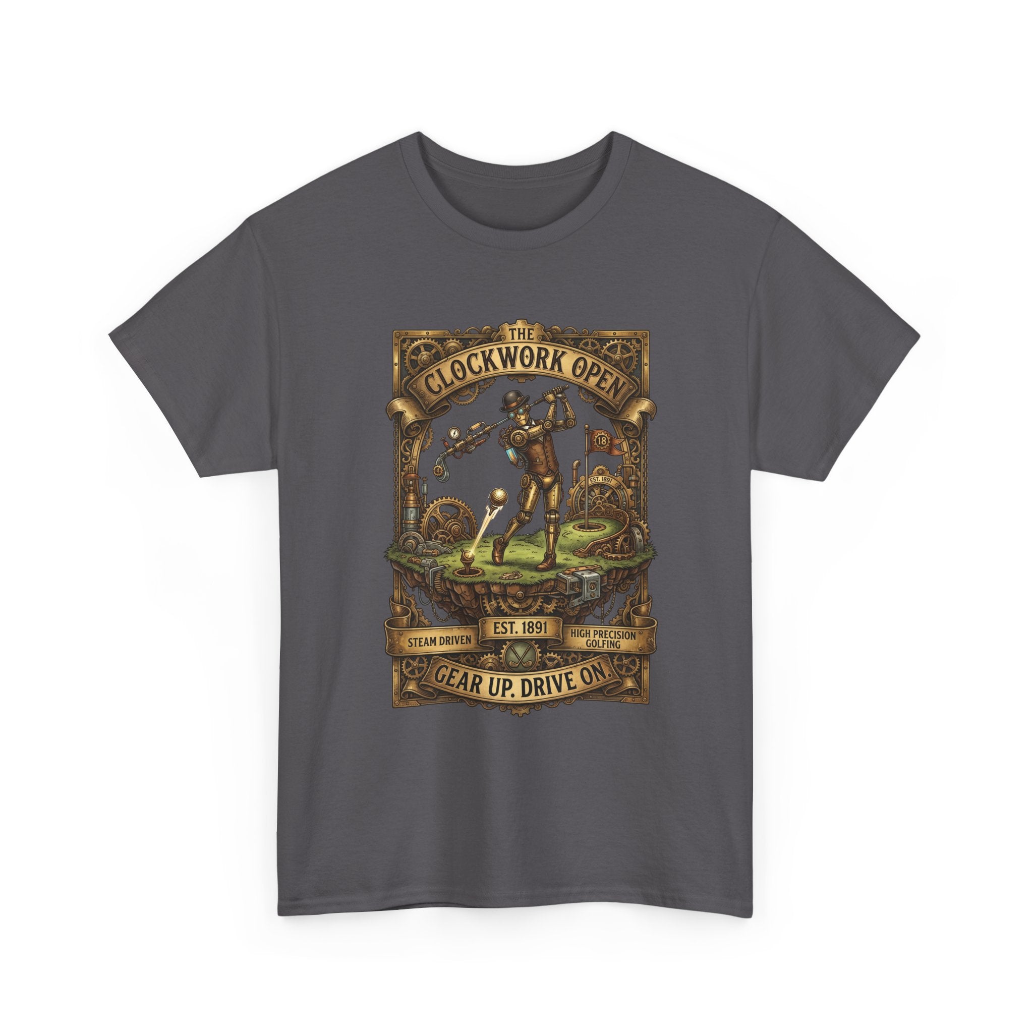 Steampunk Golf Tee — Vintage Mechanical Tin Man Graphic T-Shirt