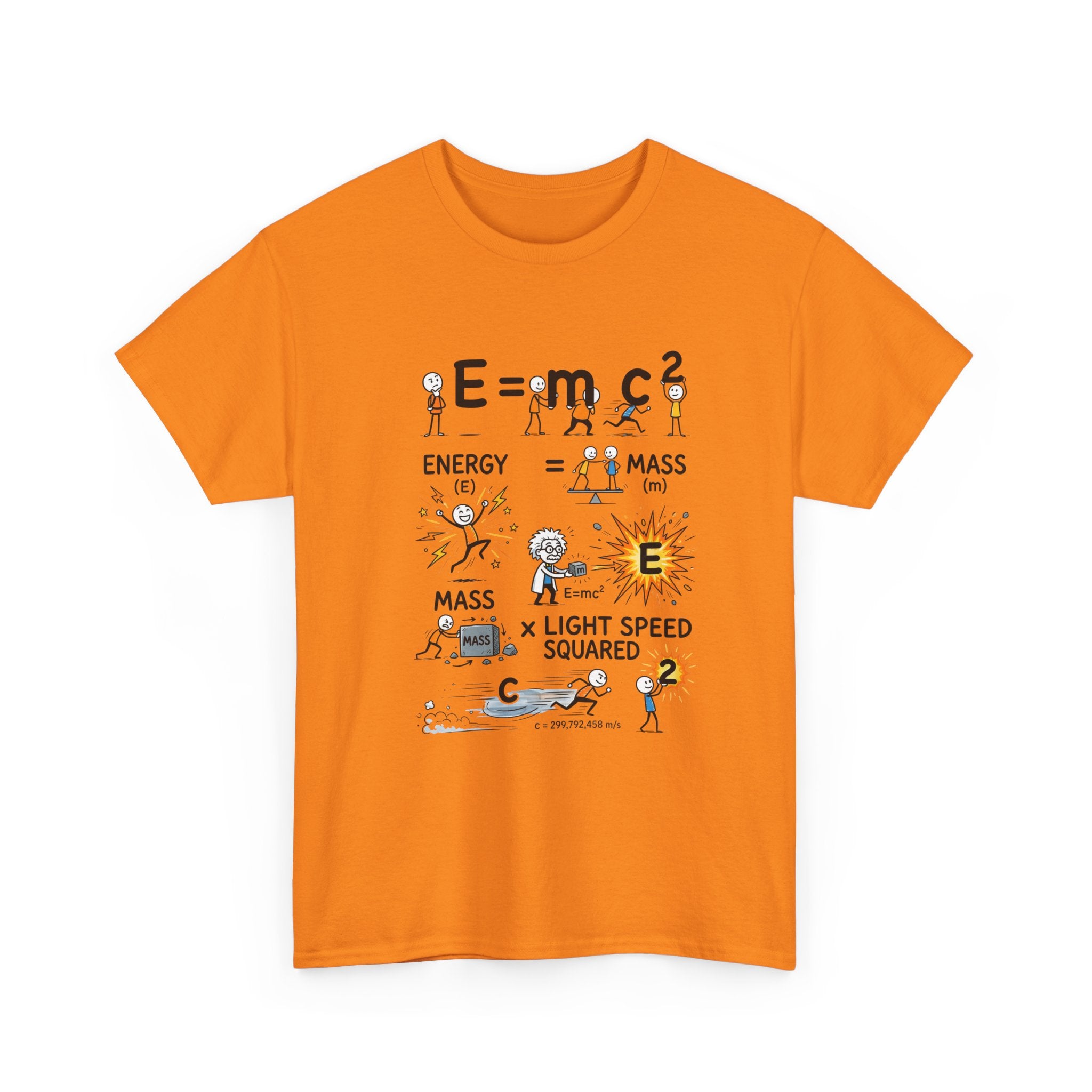 E=mc2 Cartoon Science T-Shirt — Funny Physics Diagram Tee for Students & Teachers