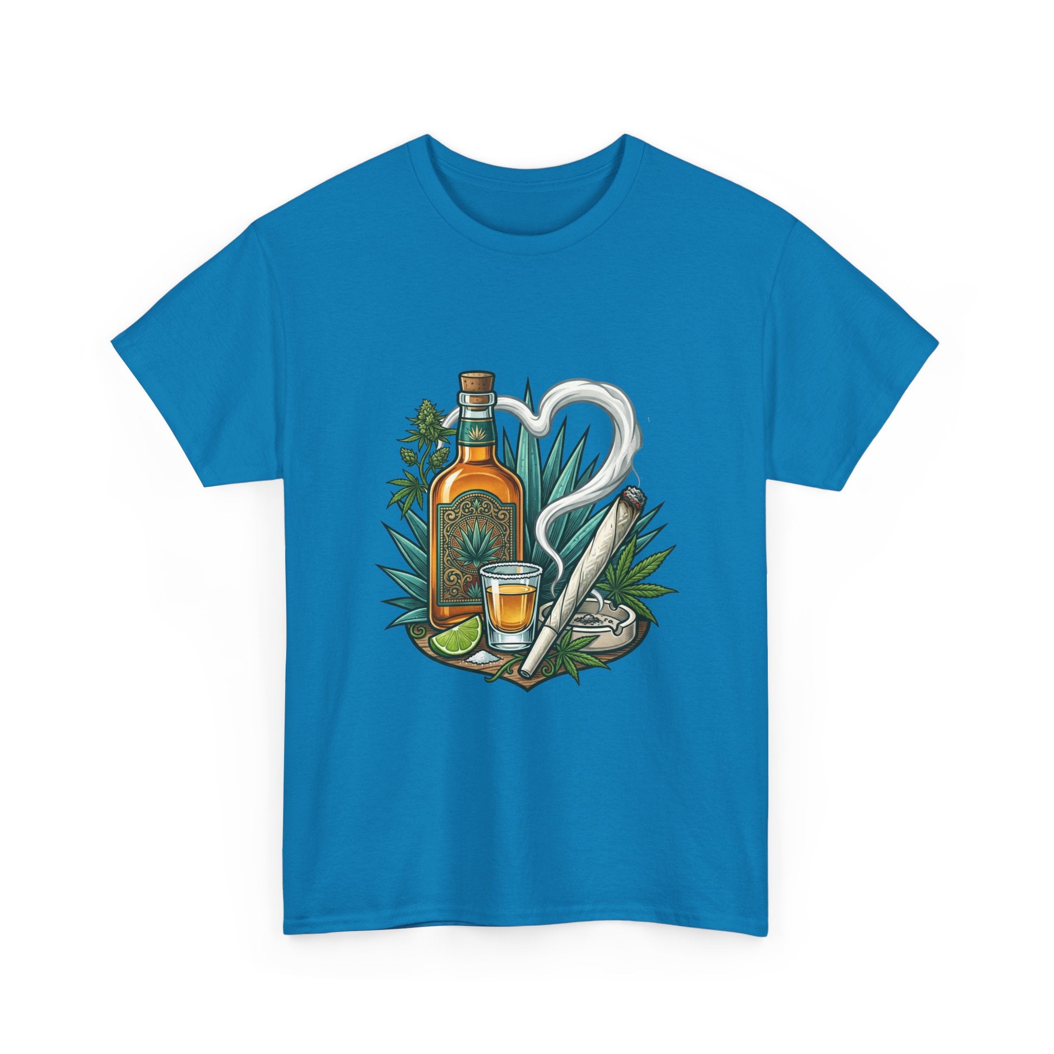 Tequila Bottle & Joint T‑Shirt — Agave Lime Margarita Design