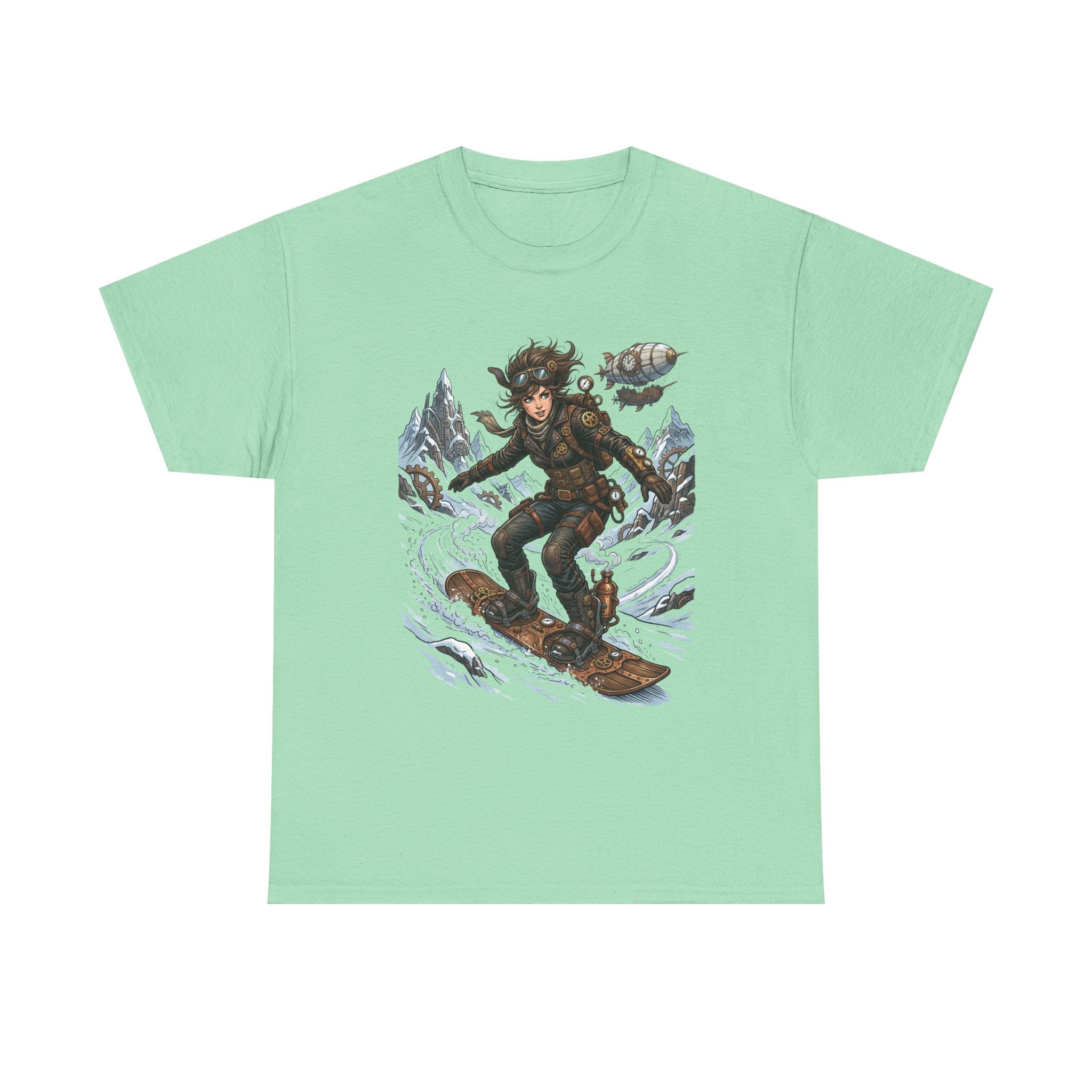 Steampunk Girl Snowboarder Graphic Tee — Winter Snowboarding Adventure Shirt