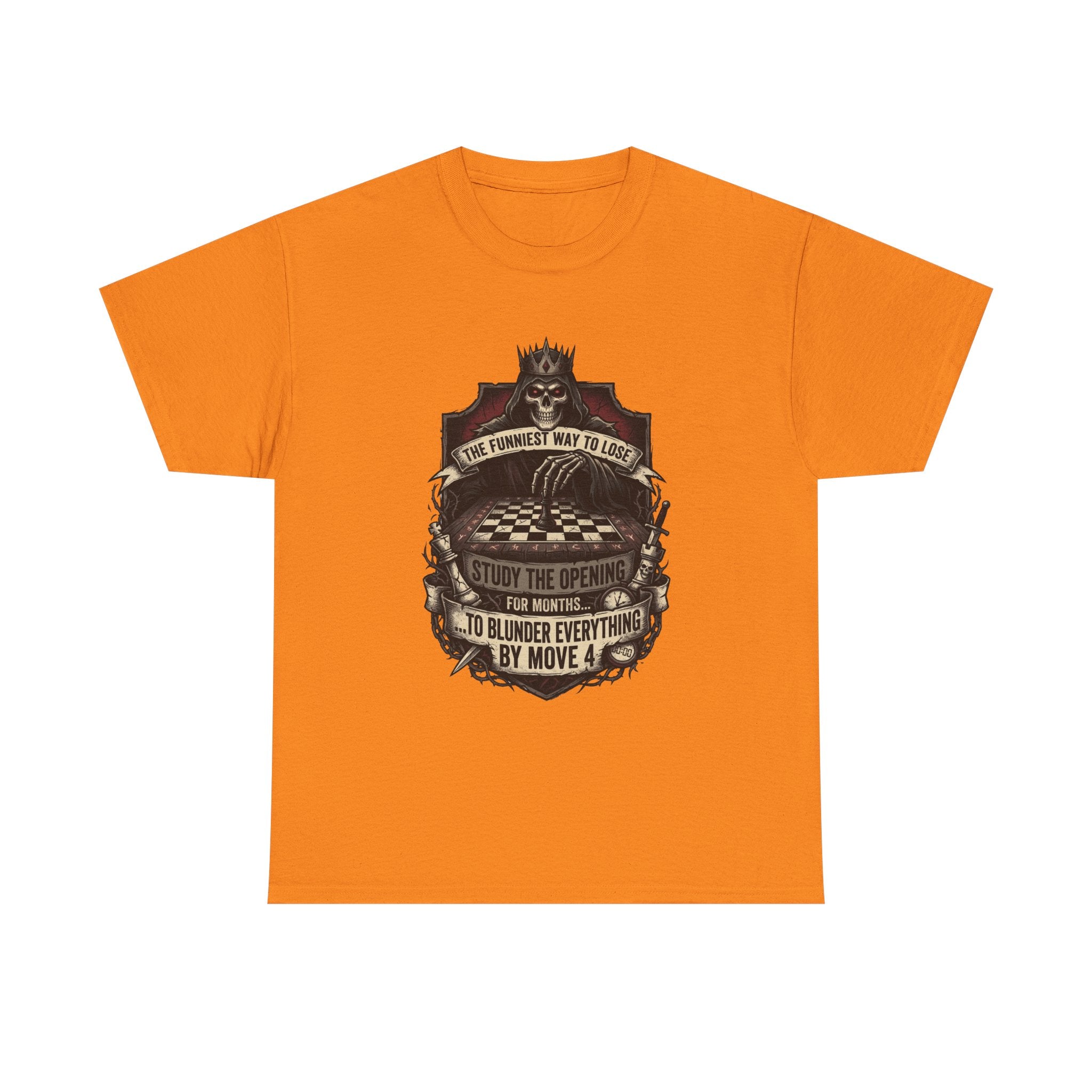 Chess Lover T-Shirt — "Study the Opening... Blunder Everything by Move 4" Vintage Chess Tee