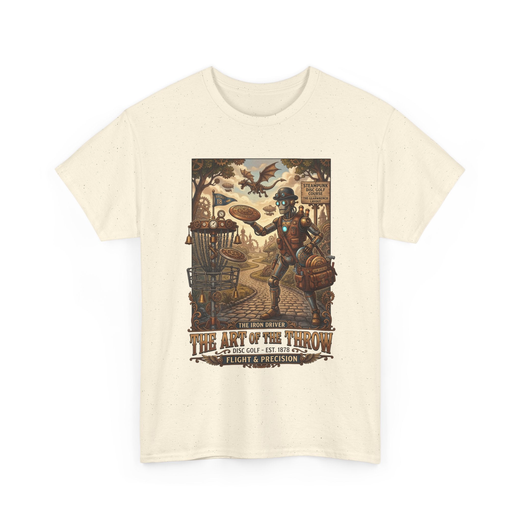 Steampunk Disc Golf T-Shirt — "The Art of the Throw" Vintage Disc Golfer Graphic Tee