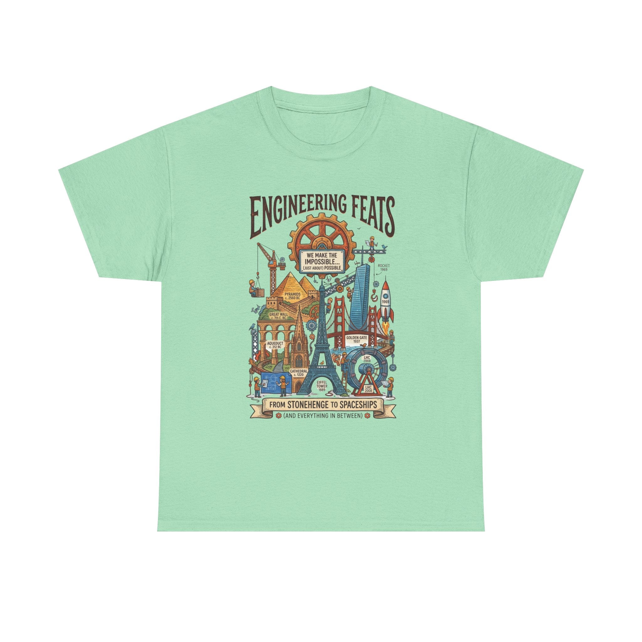 Engineering Feats T‑Shirt — STEM Vintage Landmark Illustration