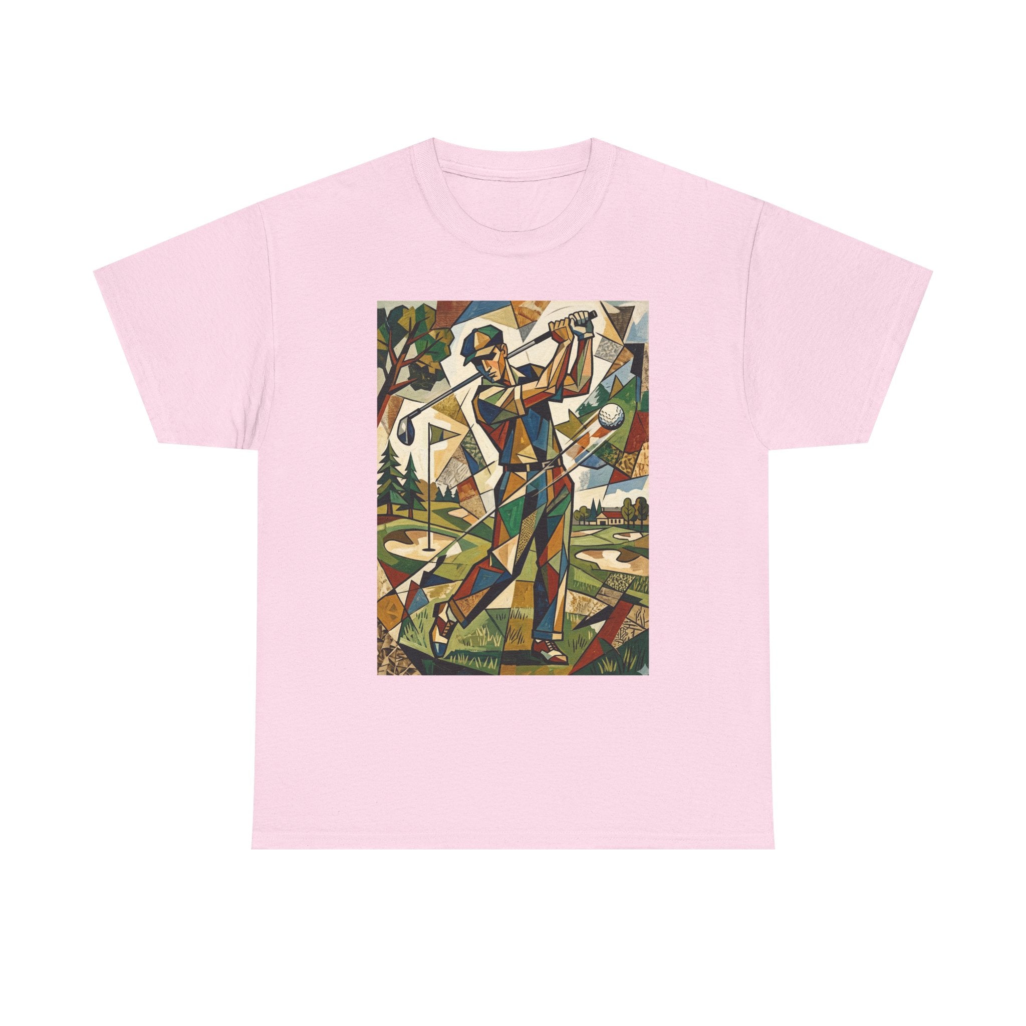 Abstract Golfer Art T-Shirt — Colorful Geometric Golf Scene Tee