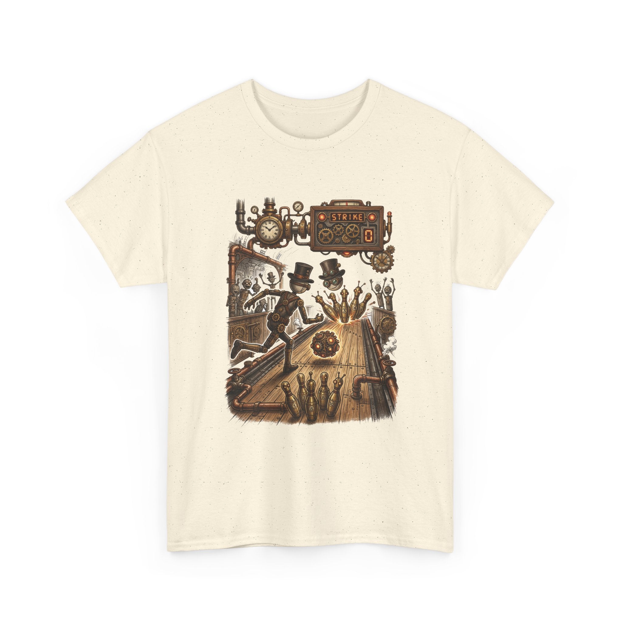 Steampunk Bowling T-Shirt — Vintage Train & Gears Graphic Tee