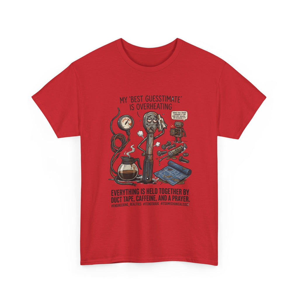 Mechanic Humor T-Shirt - "My Best Guessmate Is Overheating" Vintage Tools, Duct Tape & Caffeine Tee