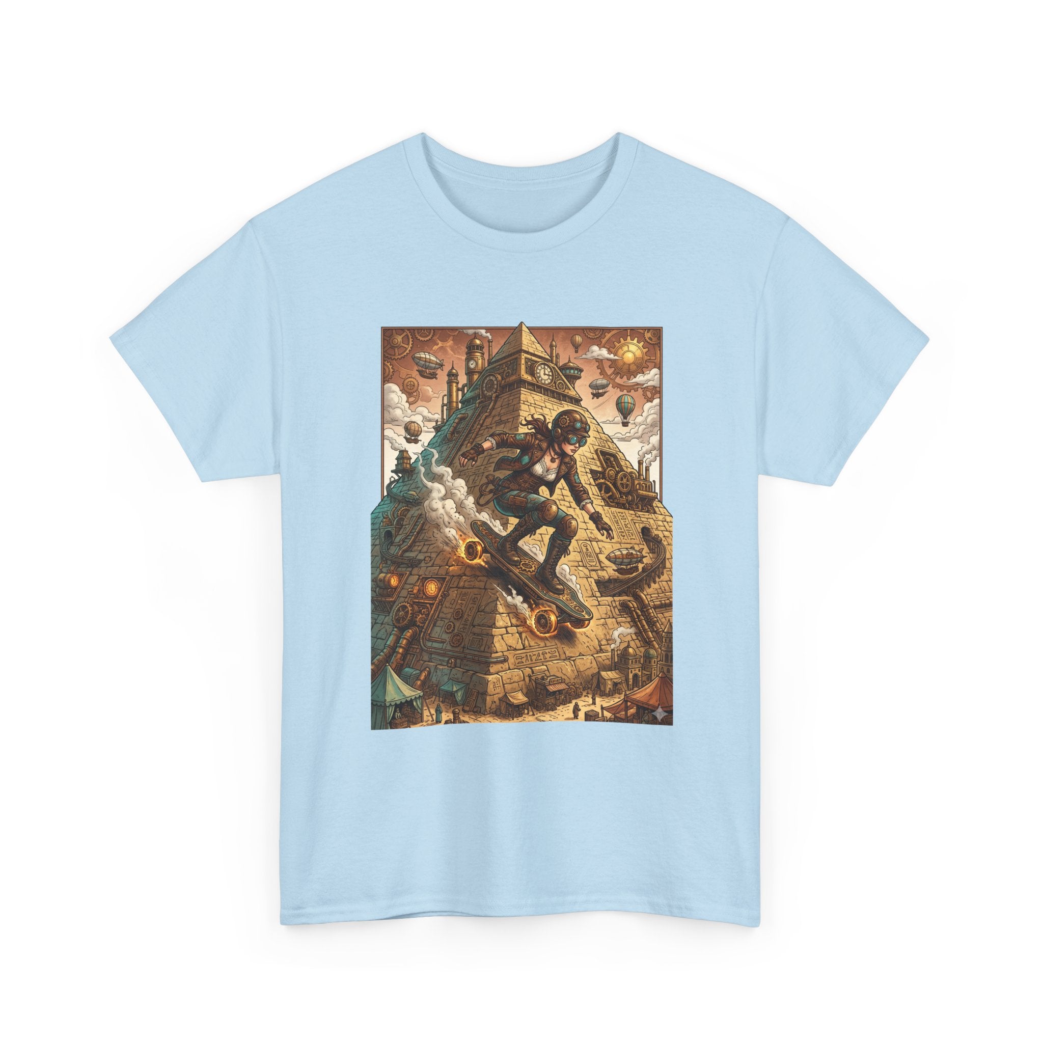 Steampunk Girl Skateboarder Art Print Tee Pyramid