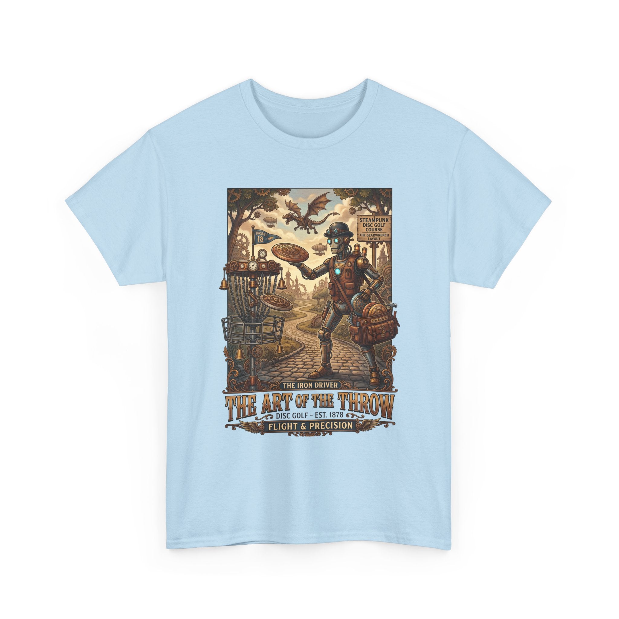 Steampunk Disc Golf T-Shirt — "The Art of the Throw" Vintage Disc Golfer Graphic Tee
