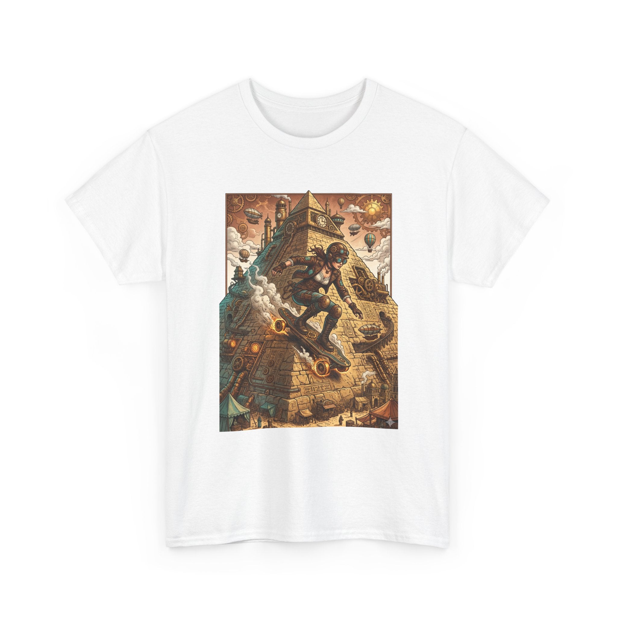 Steampunk Girl Skateboarder Art Print Tee Pyramid
