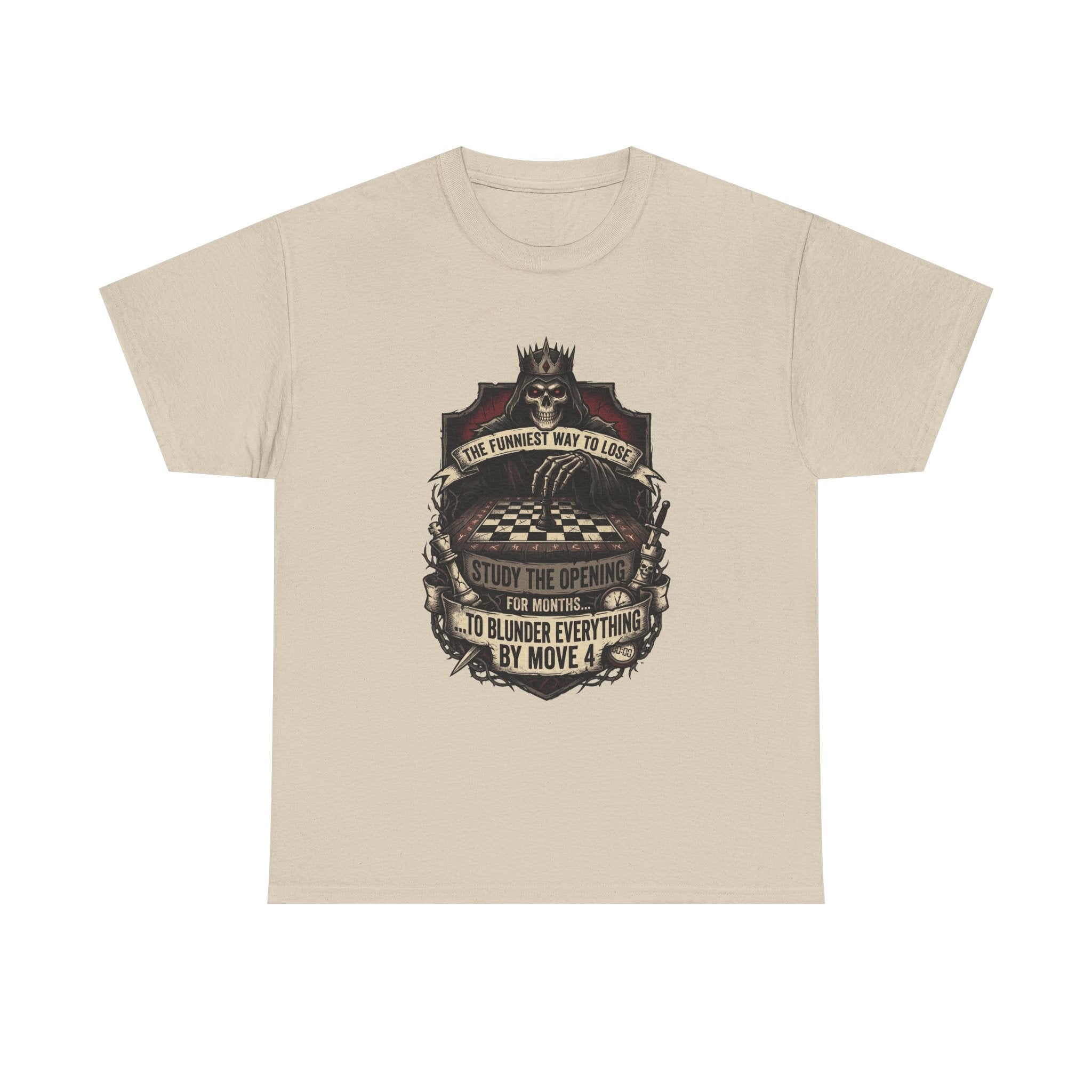 Chess Lover T-Shirt — "Study the Opening... Blunder Everything by Move 4" Vintage Chess Tee